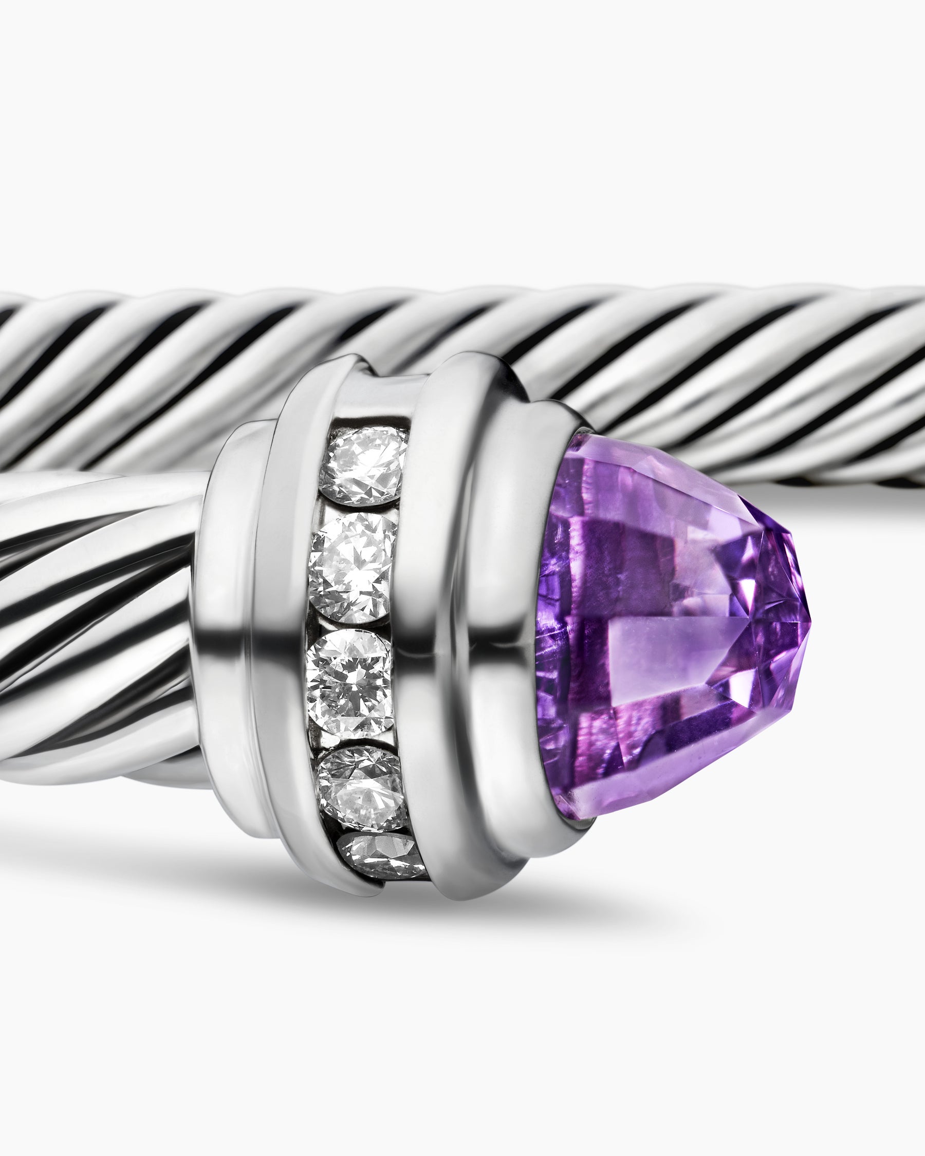 Classic Cable Bracelet in Sterling Silver with Amethyst and Diamonds, 5mm - Image 6