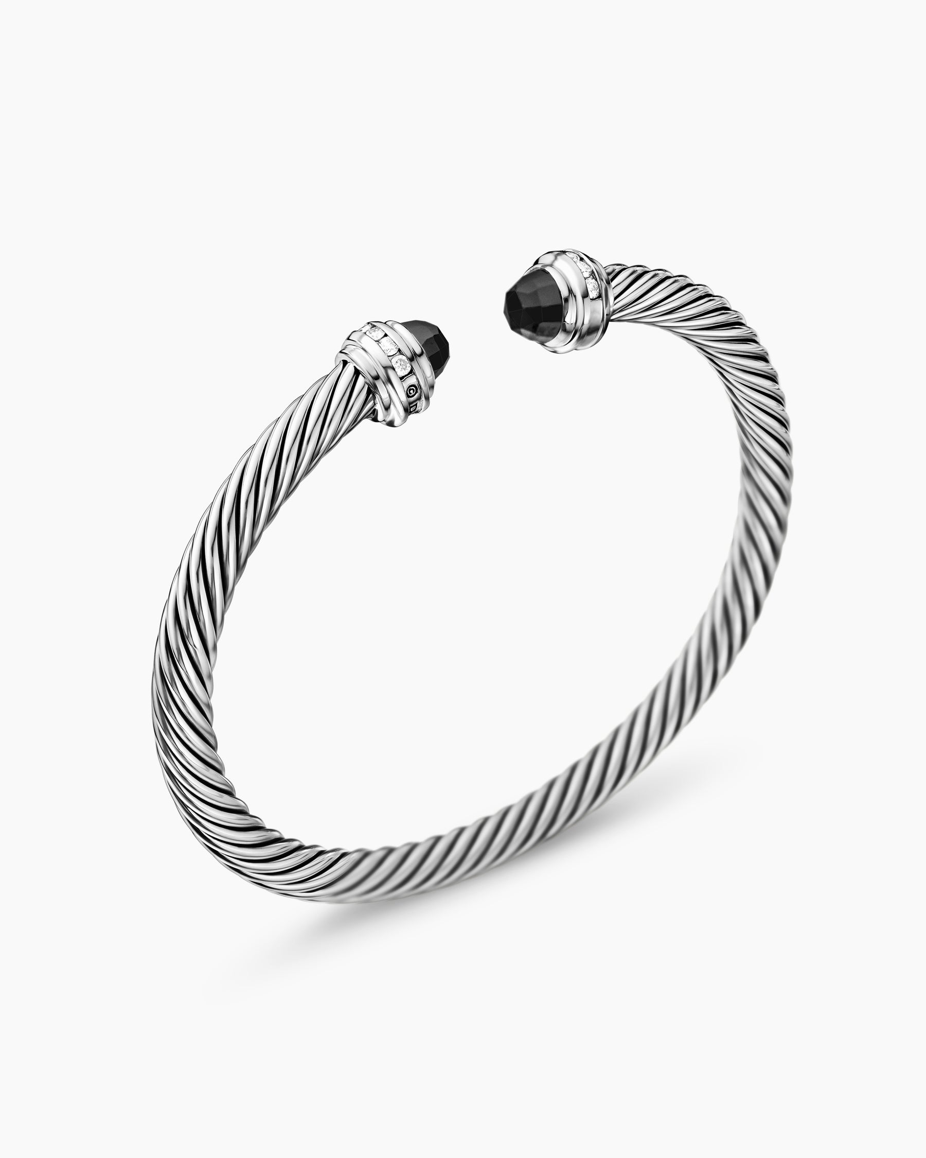 Classic Cable Bracelet in Sterling Silver with Black Onyx and Diamonds, 5mm - Image 3