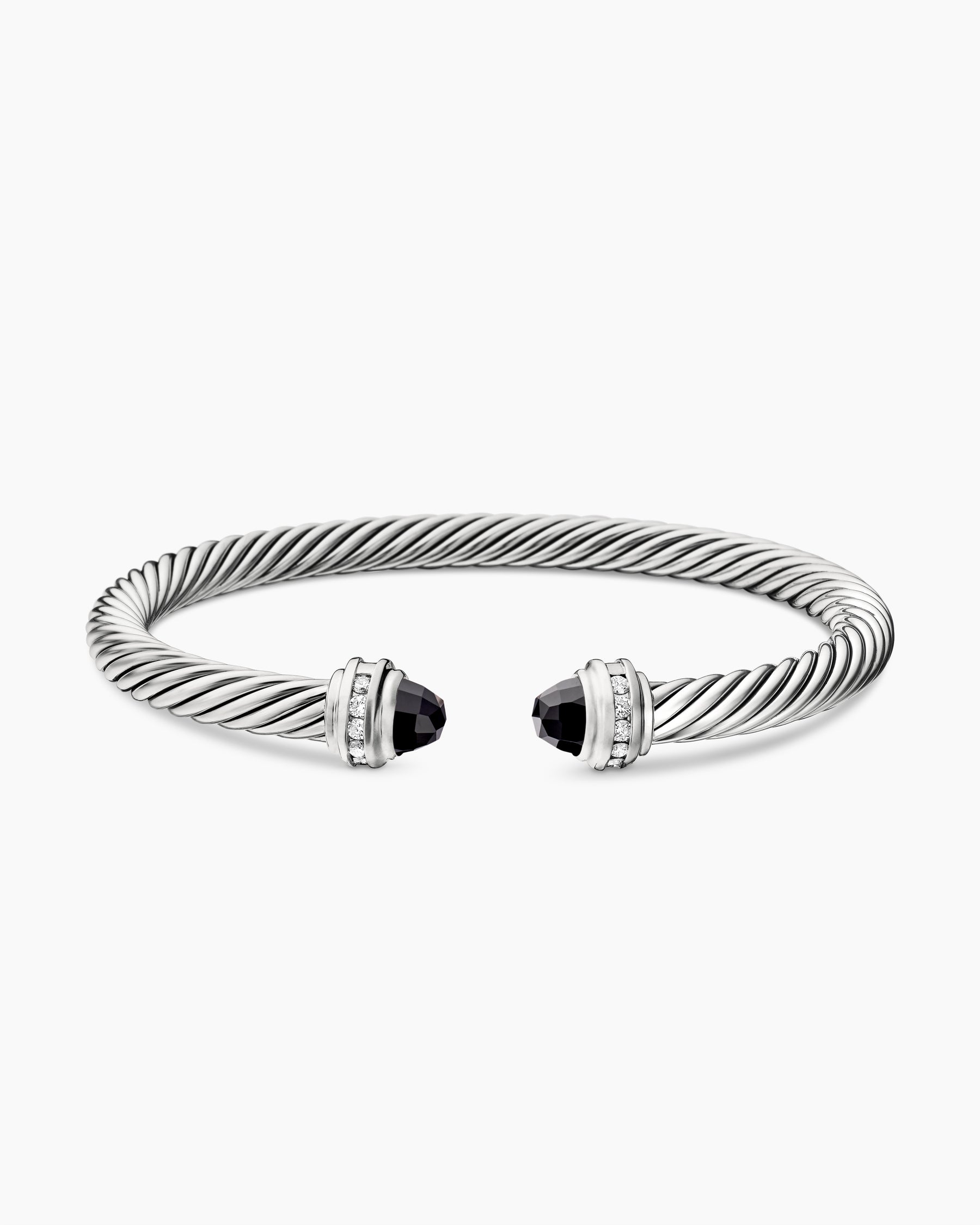 Classic Cable Bracelet in Sterling Silver with Black Onyx and Diamonds, 5mm - Image 4