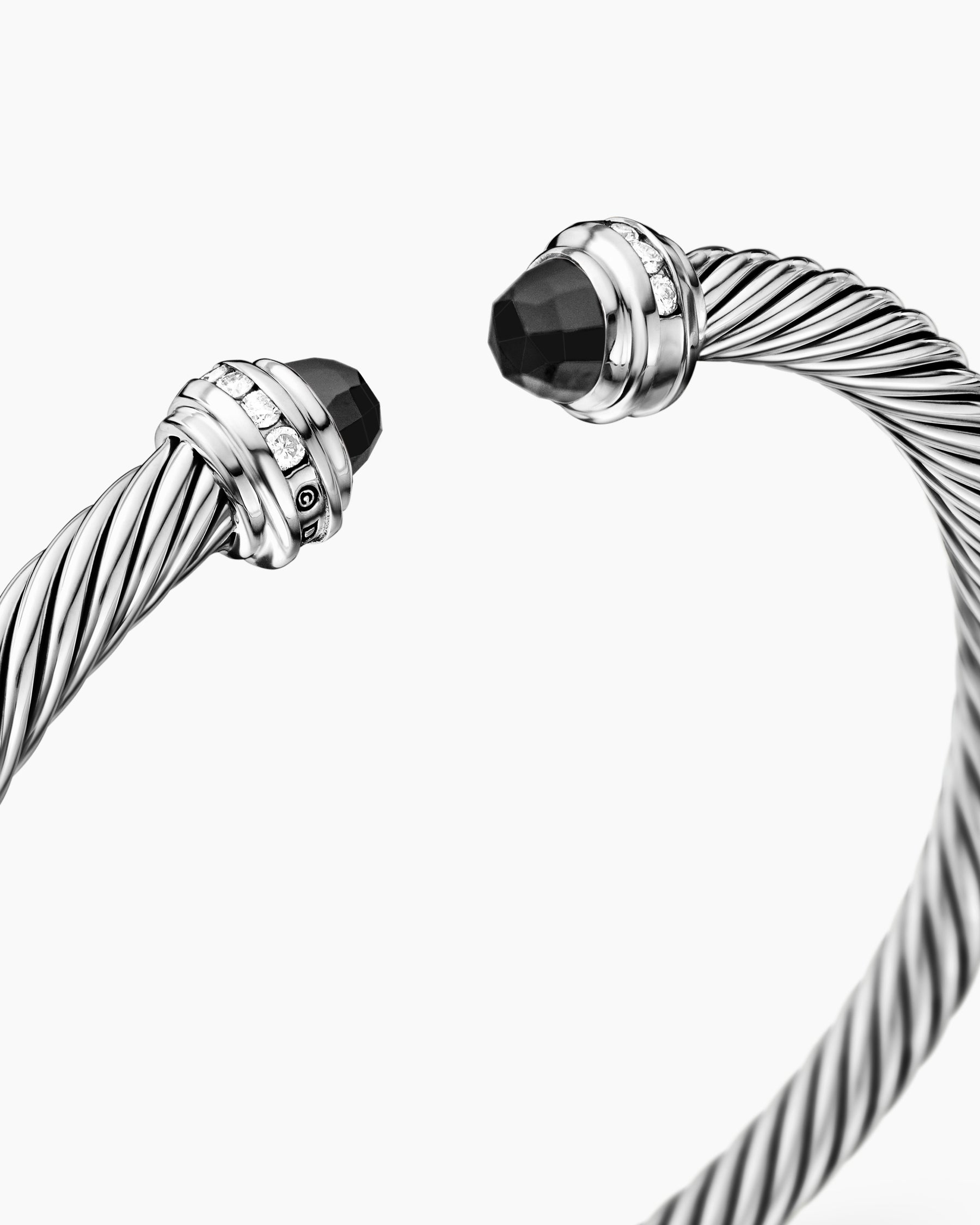 Classic Cable Bracelet in Sterling Silver with Black Onyx and Diamonds, 5mm - Image 5