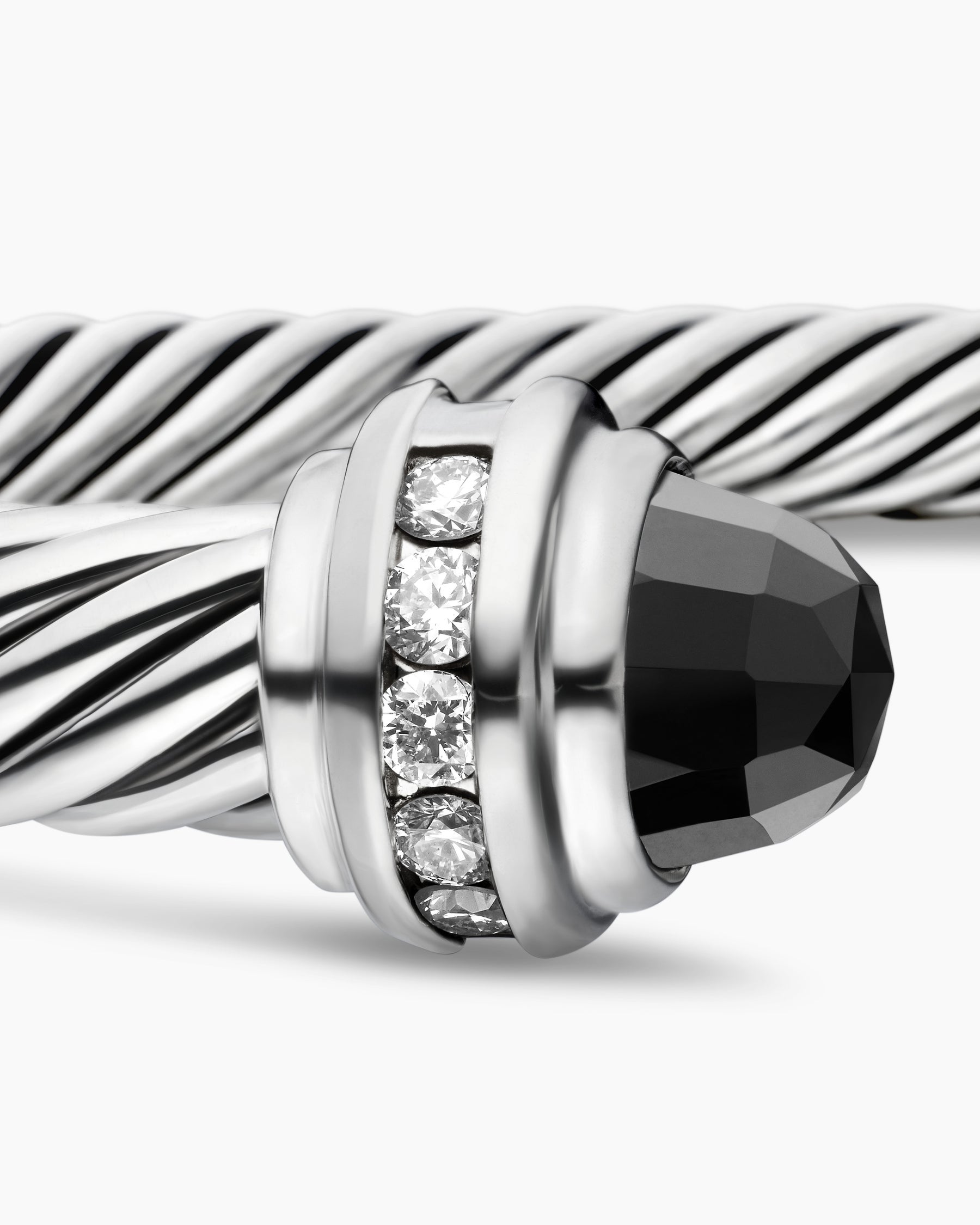 Classic Cable Bracelet in Sterling Silver with Black Onyx and Diamonds, 5mm - Image 6