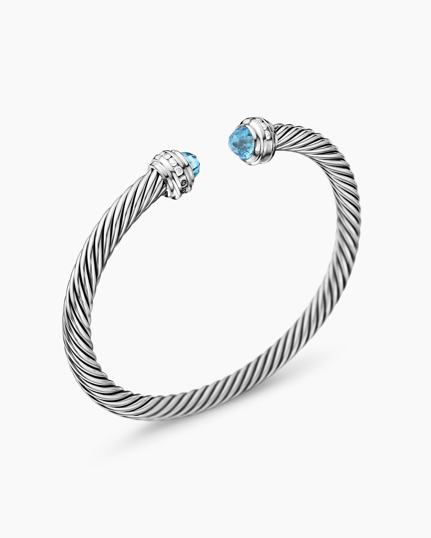 Classic Cable Bracelet in Sterling Silver with Blue Topaz and Diamonds, 5mm - Image 3