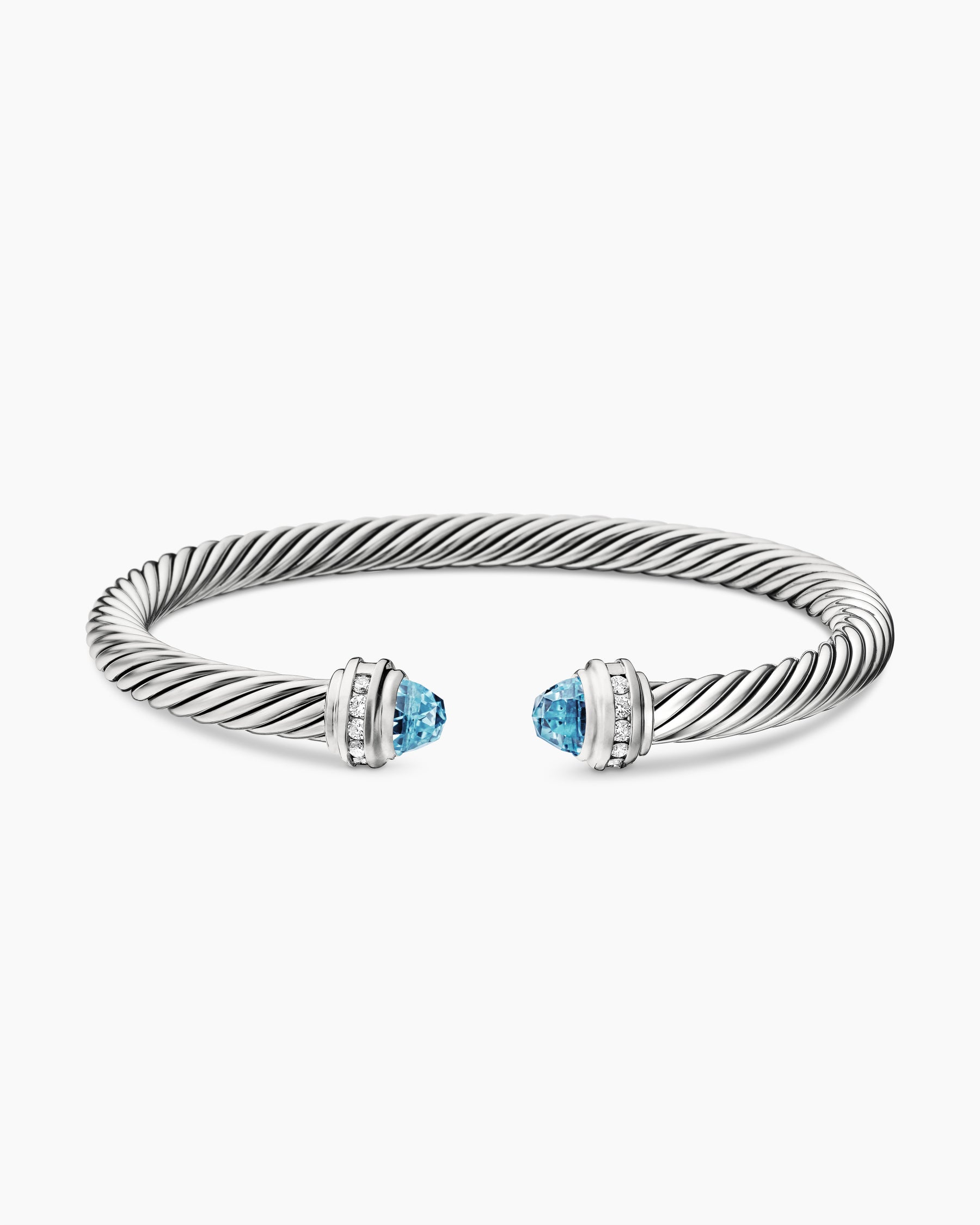 Classic Cable Bracelet in Sterling Silver with Blue Topaz and Diamonds, 5mm - Image 4