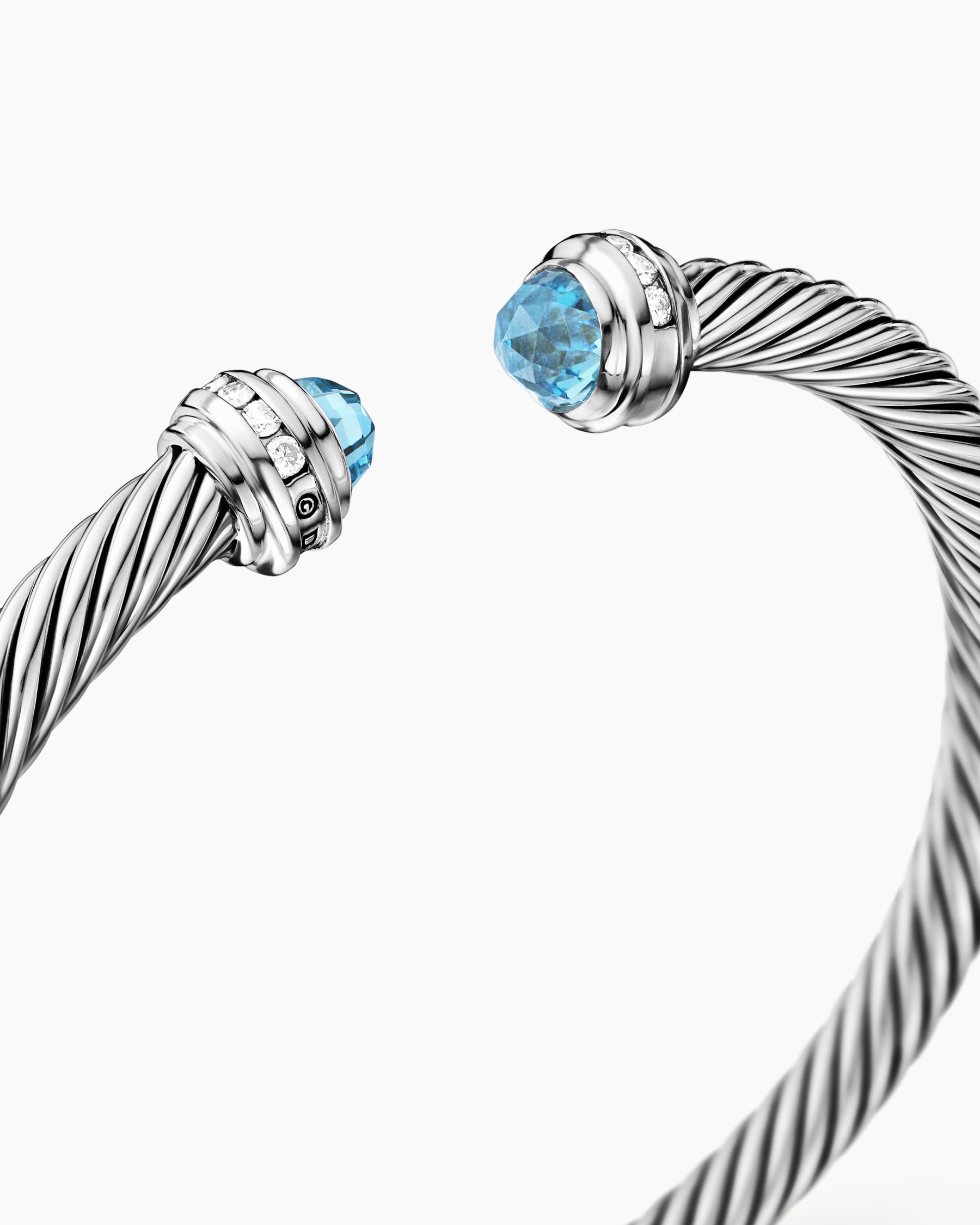 Classic Cable Bracelet in Sterling Silver with Blue Topaz and Diamonds, 5mm - Image 5