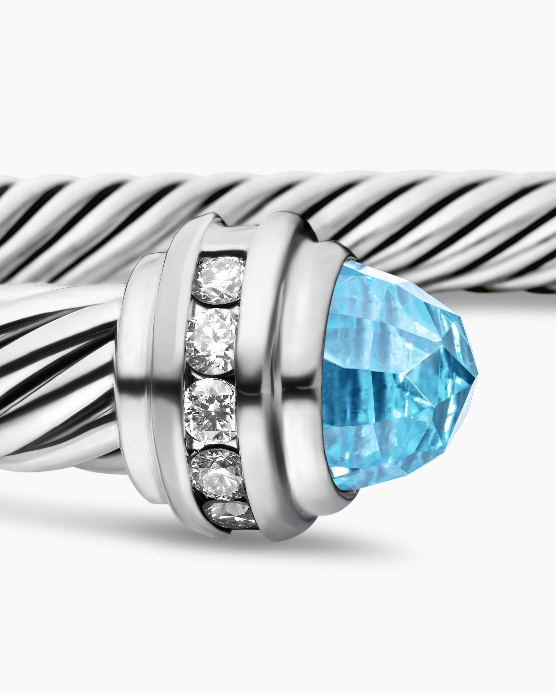 Classic Cable Bracelet in Sterling Silver with Blue Topaz and Diamonds, 5mm - Image 6