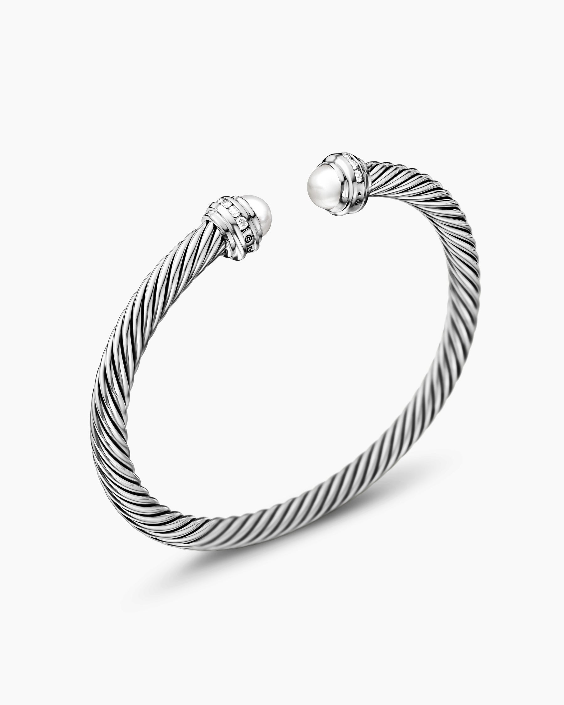 Classic Cable Bracelet in Sterling Silver with Pearls and Diamonds, 5mm - Image 3