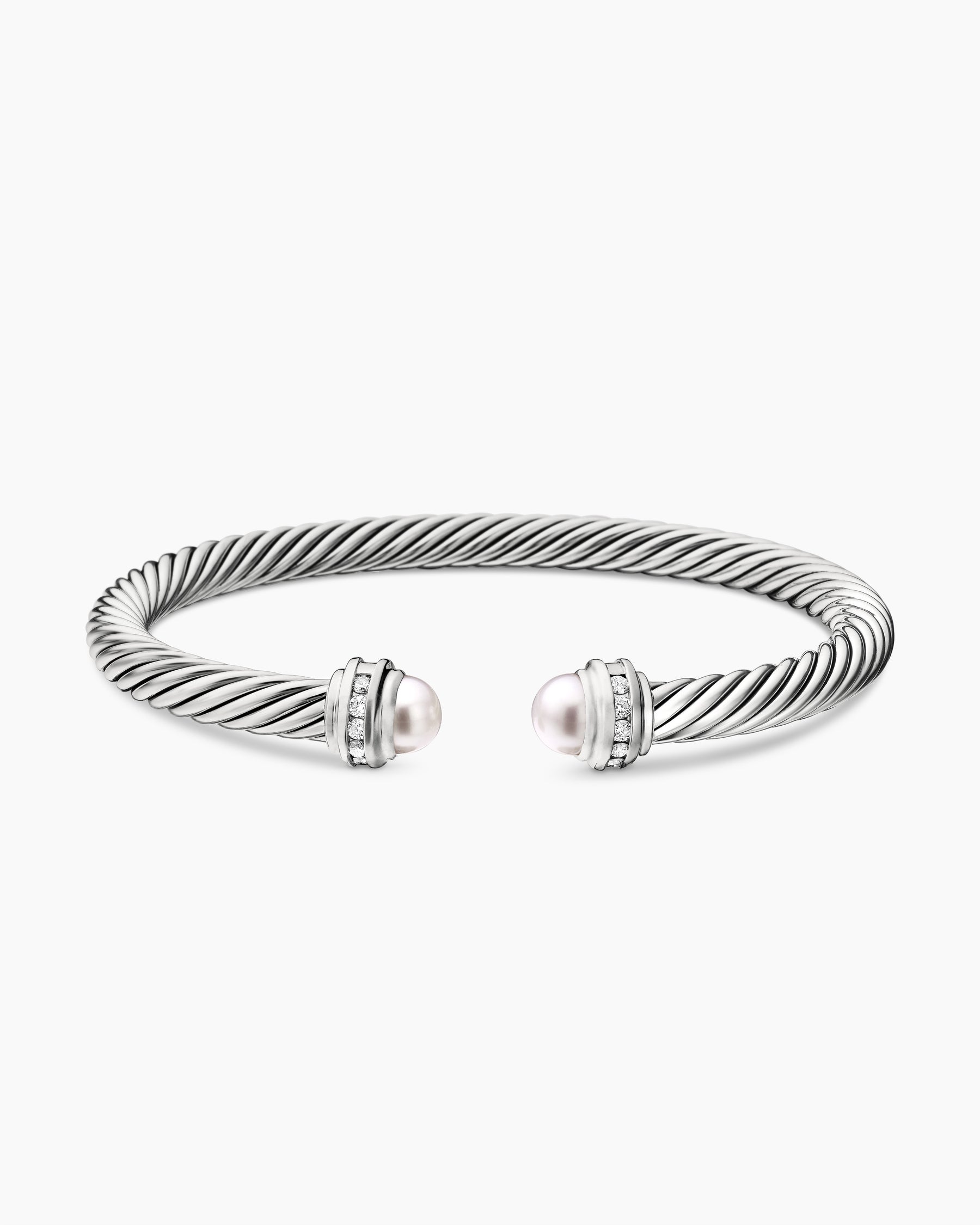 Classic Cable Bracelet in Sterling Silver with Pearls and Diamonds, 5mm - Image 4