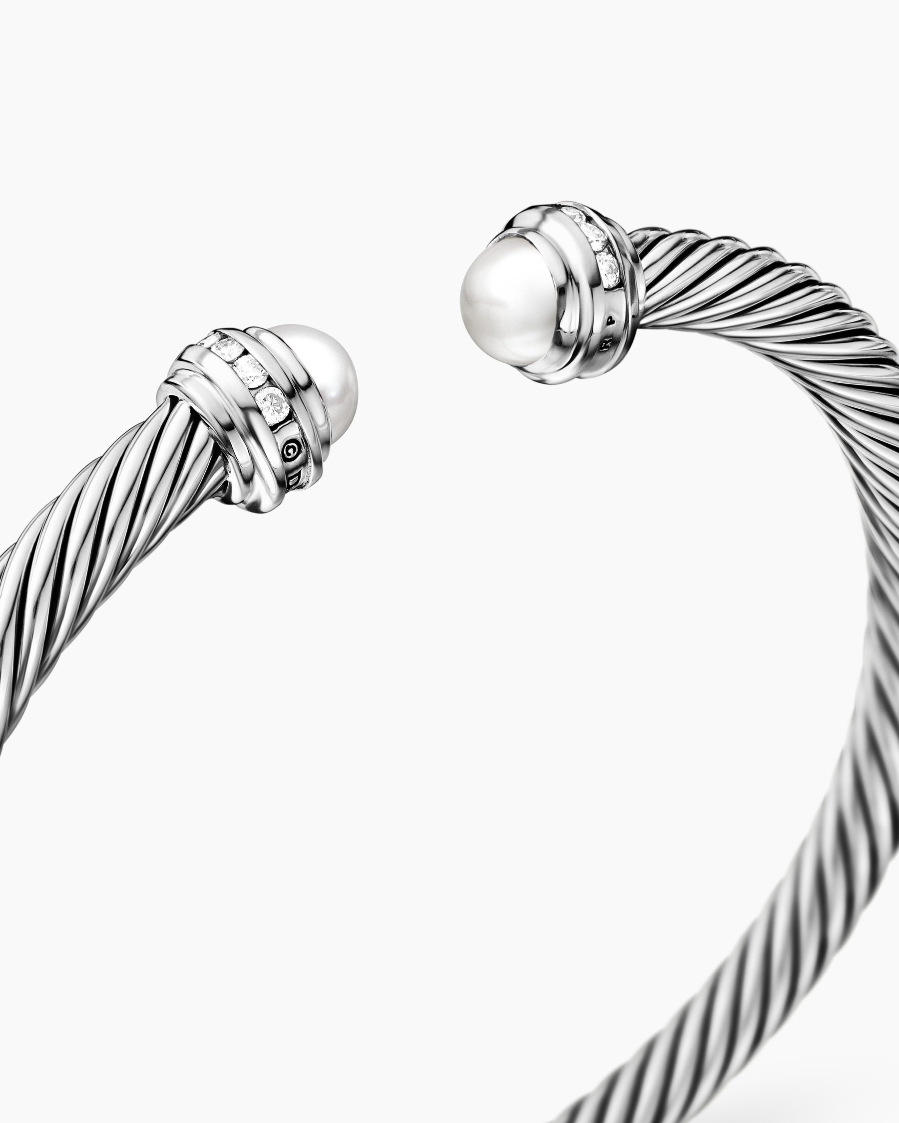 Classic Cable Bracelet in Sterling Silver with Pearls and Diamonds, 5mm - Image 5