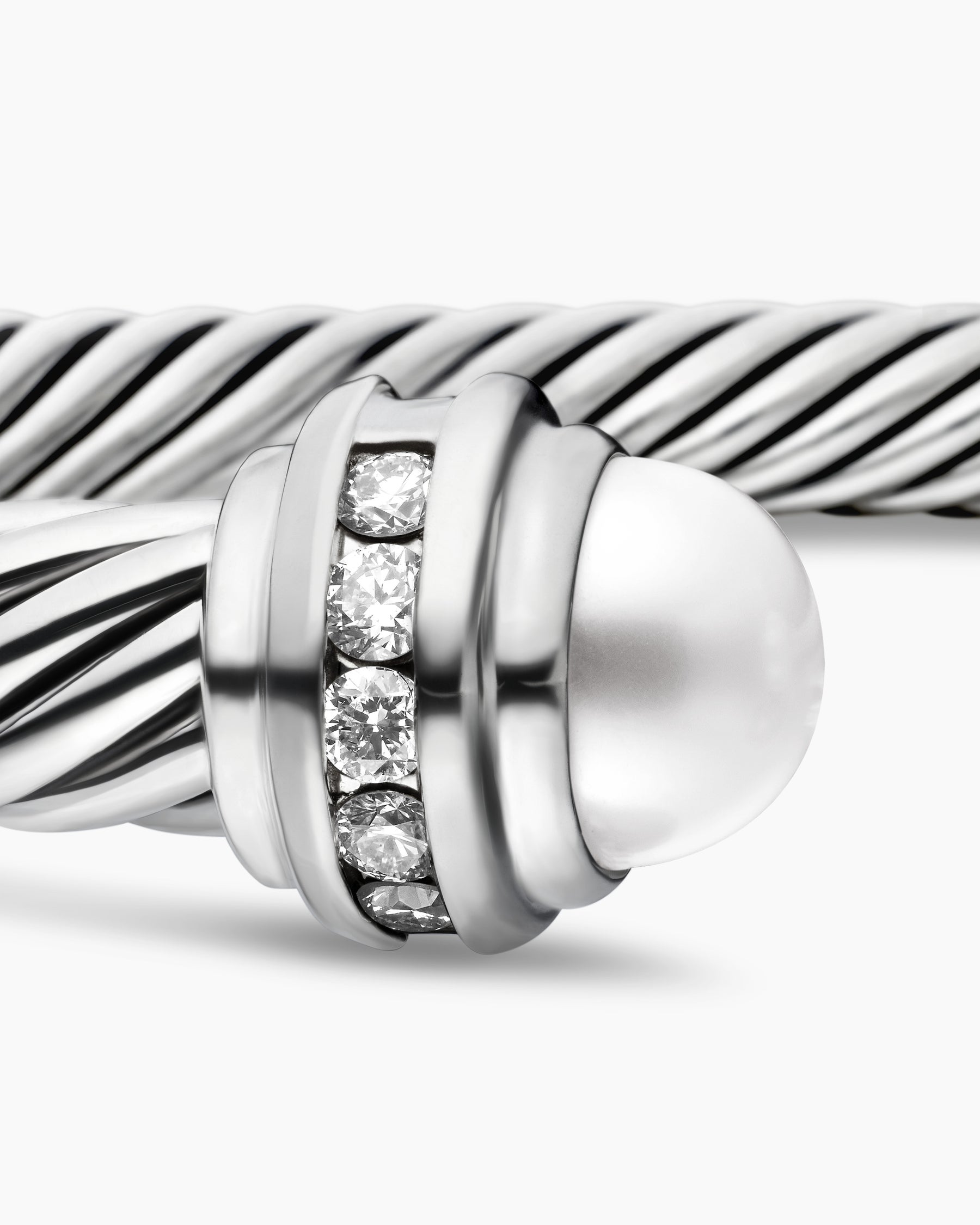 Classic Cable Bracelet in Sterling Silver with Pearls and Diamonds, 5mm - Image 6