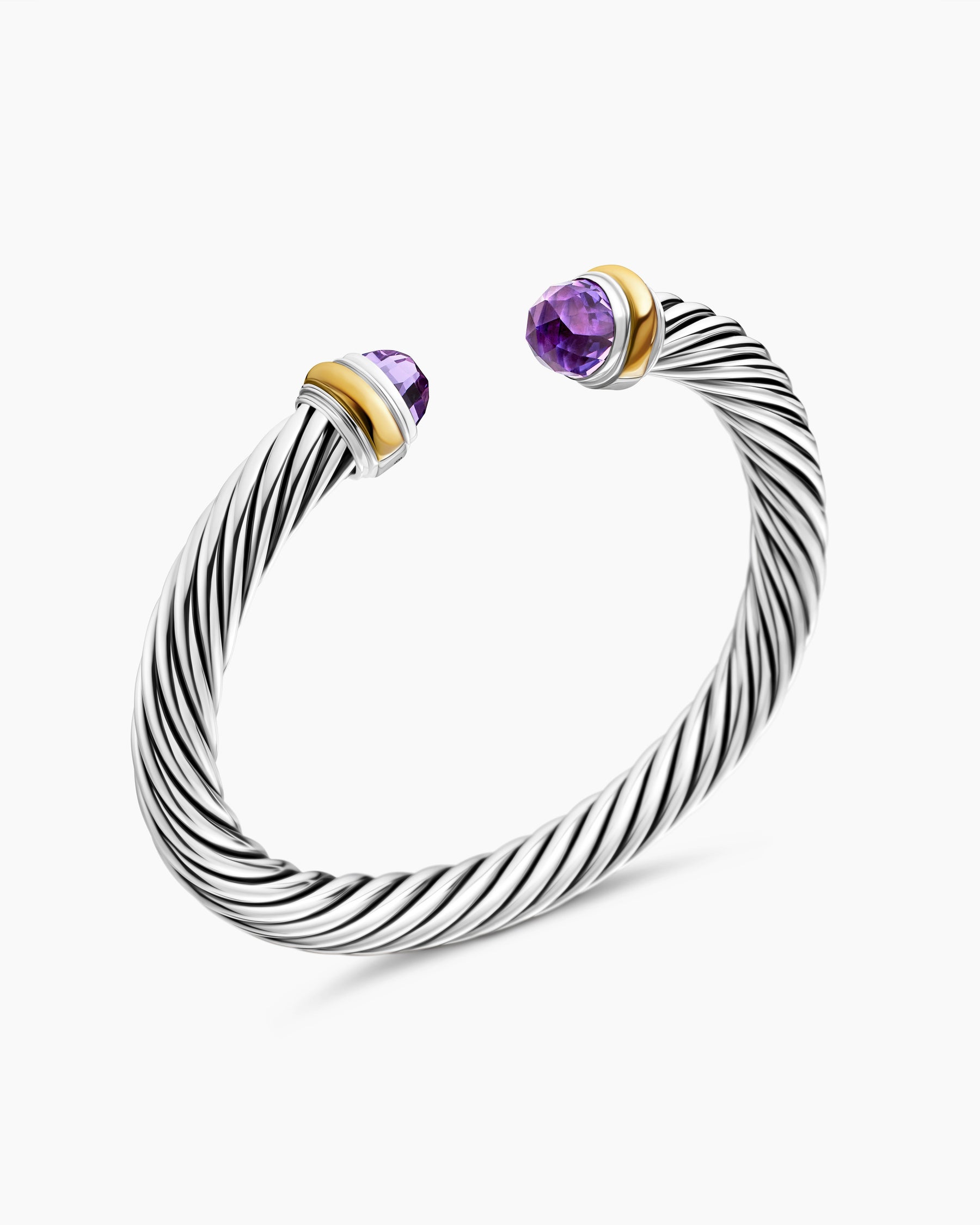 Classic Cable Bracelet in Sterling Silver with 14K Yellow Gold and Amethyst, 7mm - Image 3