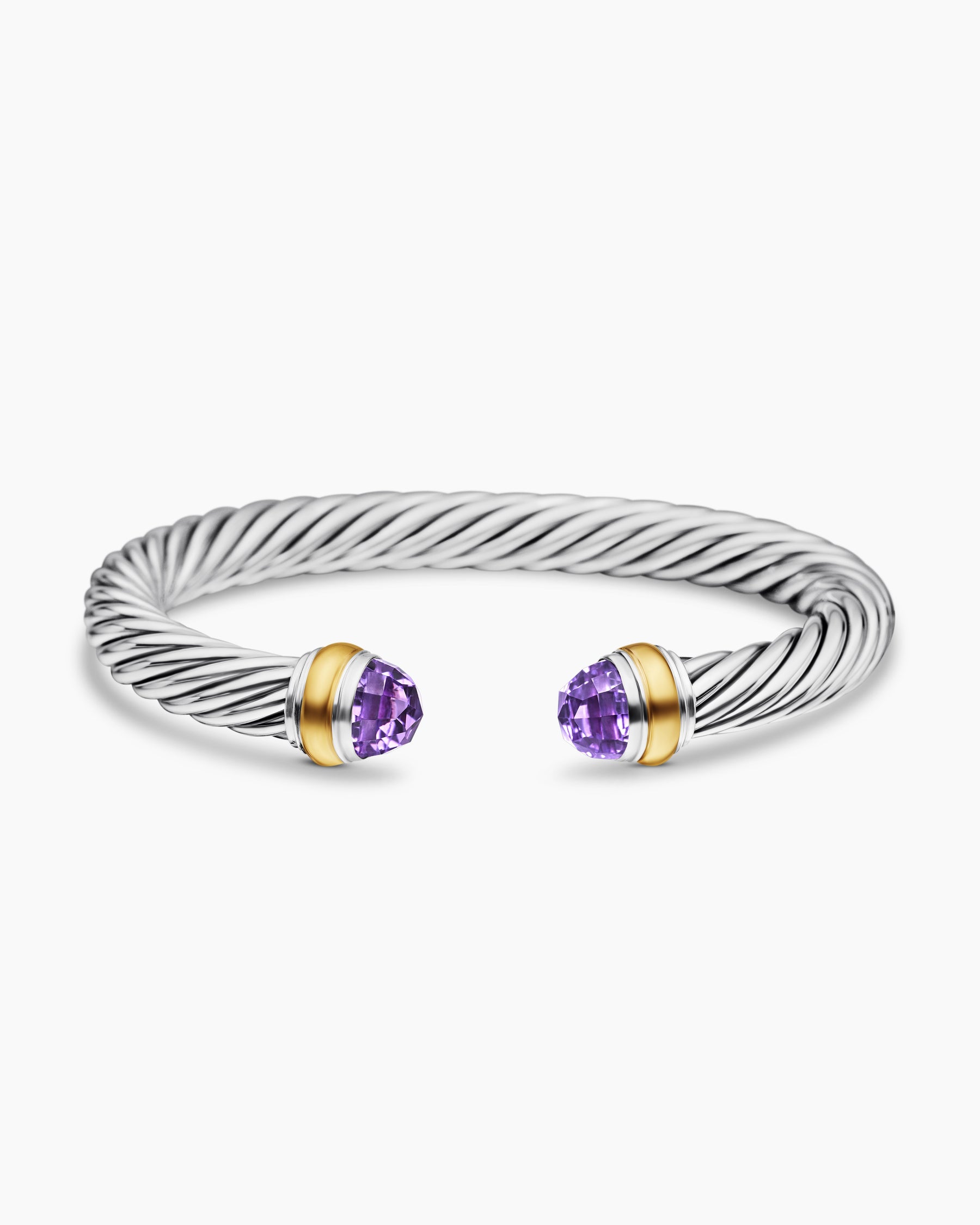 Classic Cable Bracelet in Sterling Silver with 14K Yellow Gold and Amethyst, 7mm - Image 4