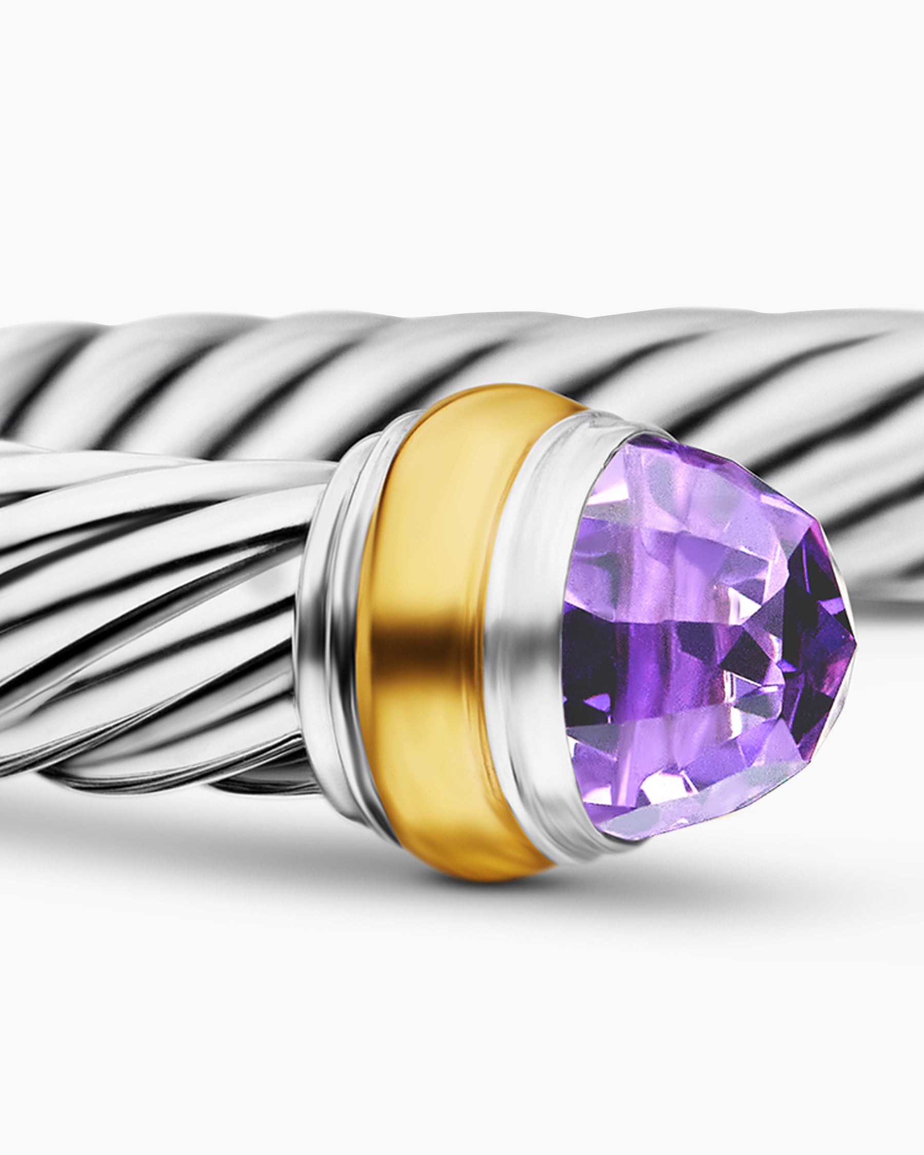 Classic Cable Bracelet in Sterling Silver with 14K Yellow Gold and Amethyst, 7mm - Image 6