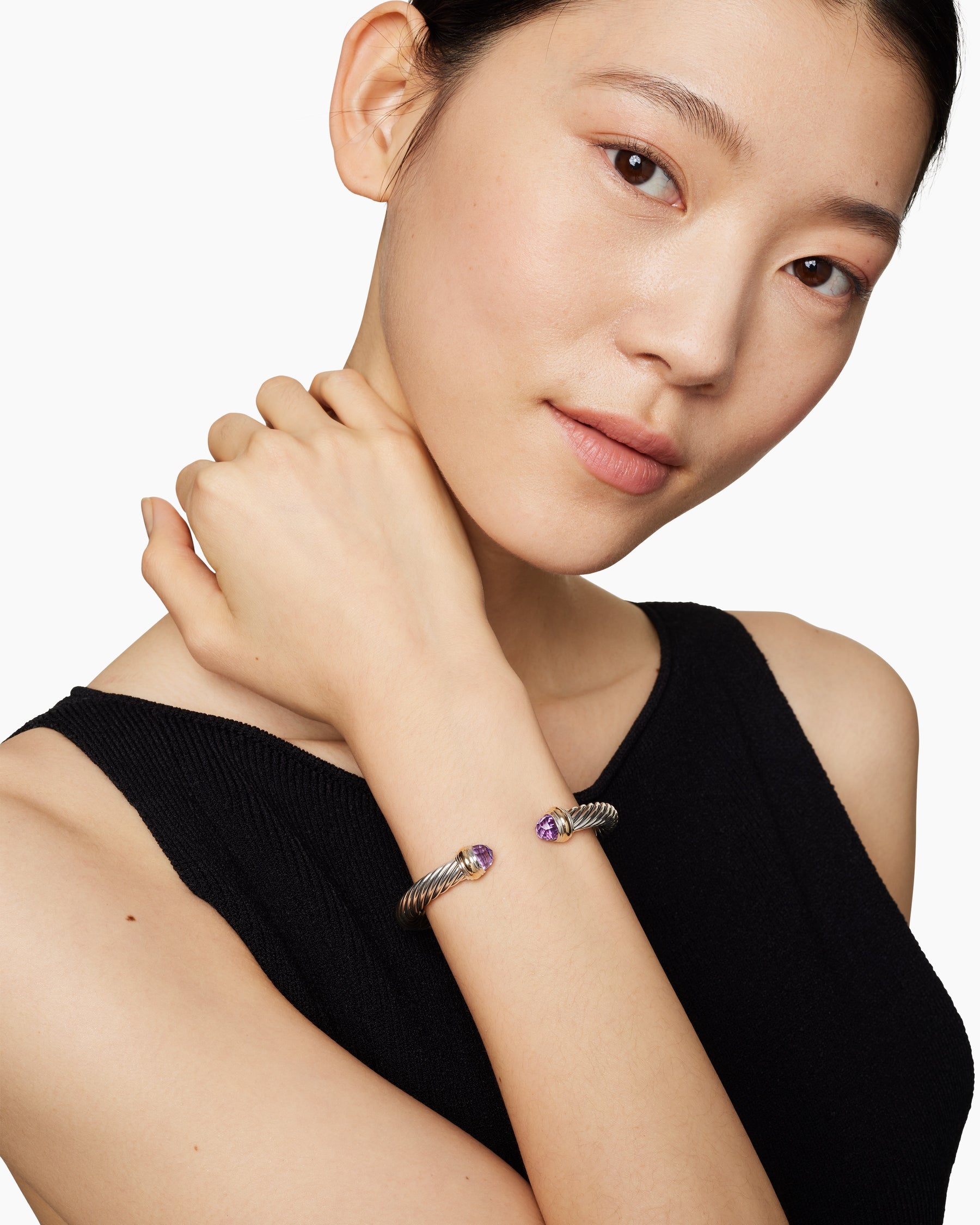 Classic Cable Bracelet in Sterling Silver with 14K Yellow Gold and Amethyst, 7mm - Image 7