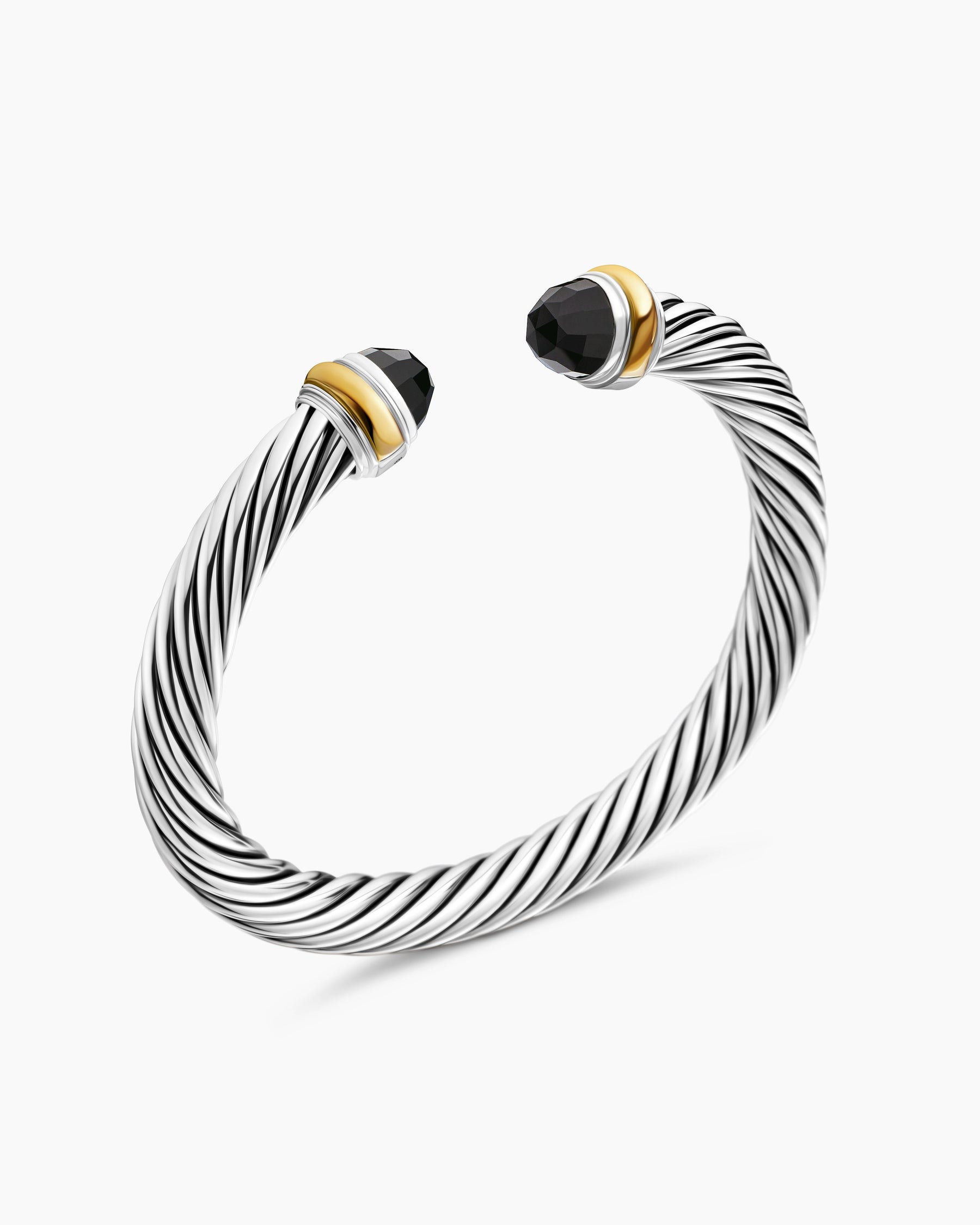 Classic Cable Bracelet in Sterling Silver with 14K Yellow Gold and Black Onyx, 7mm - Image 3