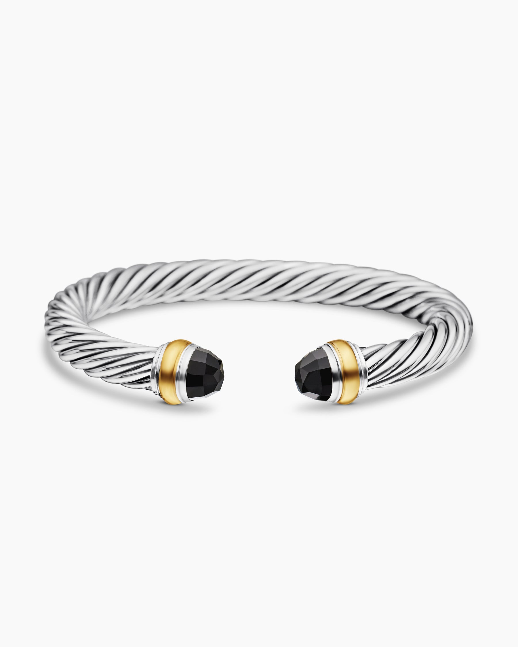 Classic Cable Bracelet in Sterling Silver with 14K Yellow Gold and Black Onyx, 7mm - Image 4