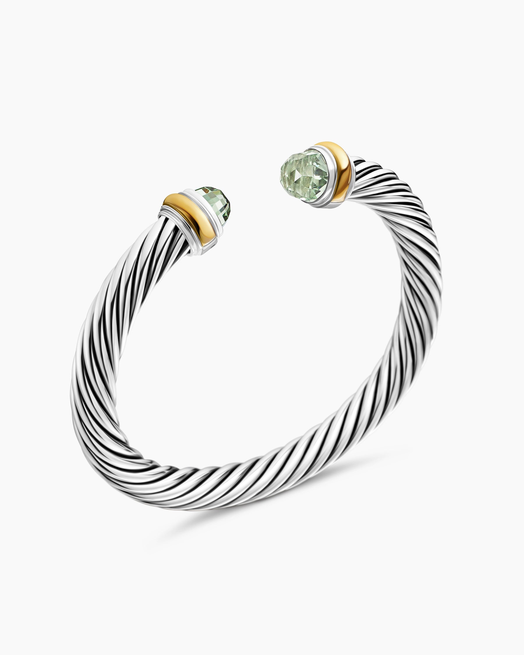 Classic Cable Bracelet in Sterling Silver with 14K Yellow Gold and Prasiolite, 7mm - Image 3