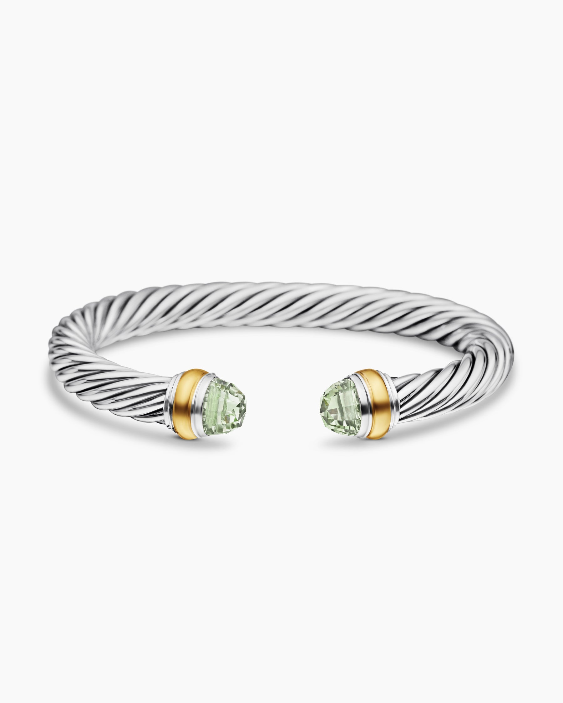 Classic Cable Bracelet in Sterling Silver with 14K Yellow Gold and Prasiolite, 7mm - Image 4