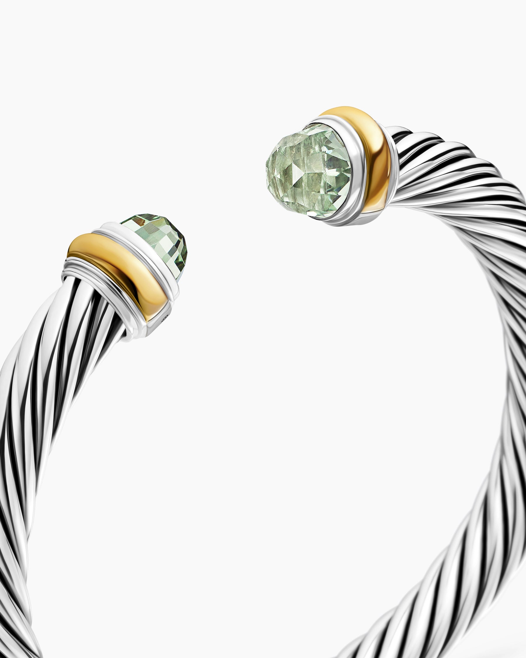 Classic Cable Bracelet in Sterling Silver with 14K Yellow Gold and Prasiolite, 7mm - Image 5