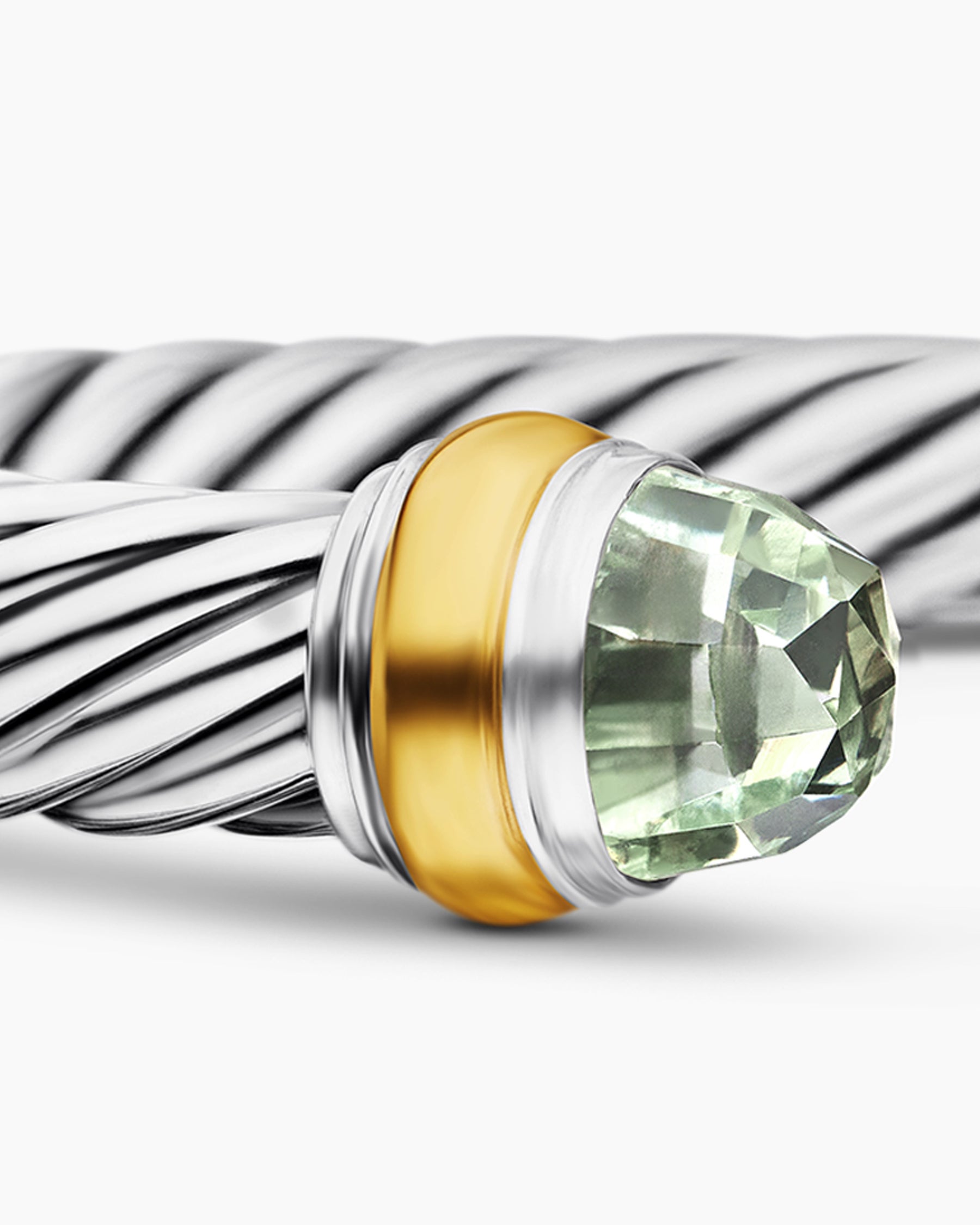 Classic Cable Bracelet in Sterling Silver with 14K Yellow Gold and Prasiolite, 7mm - Image 6