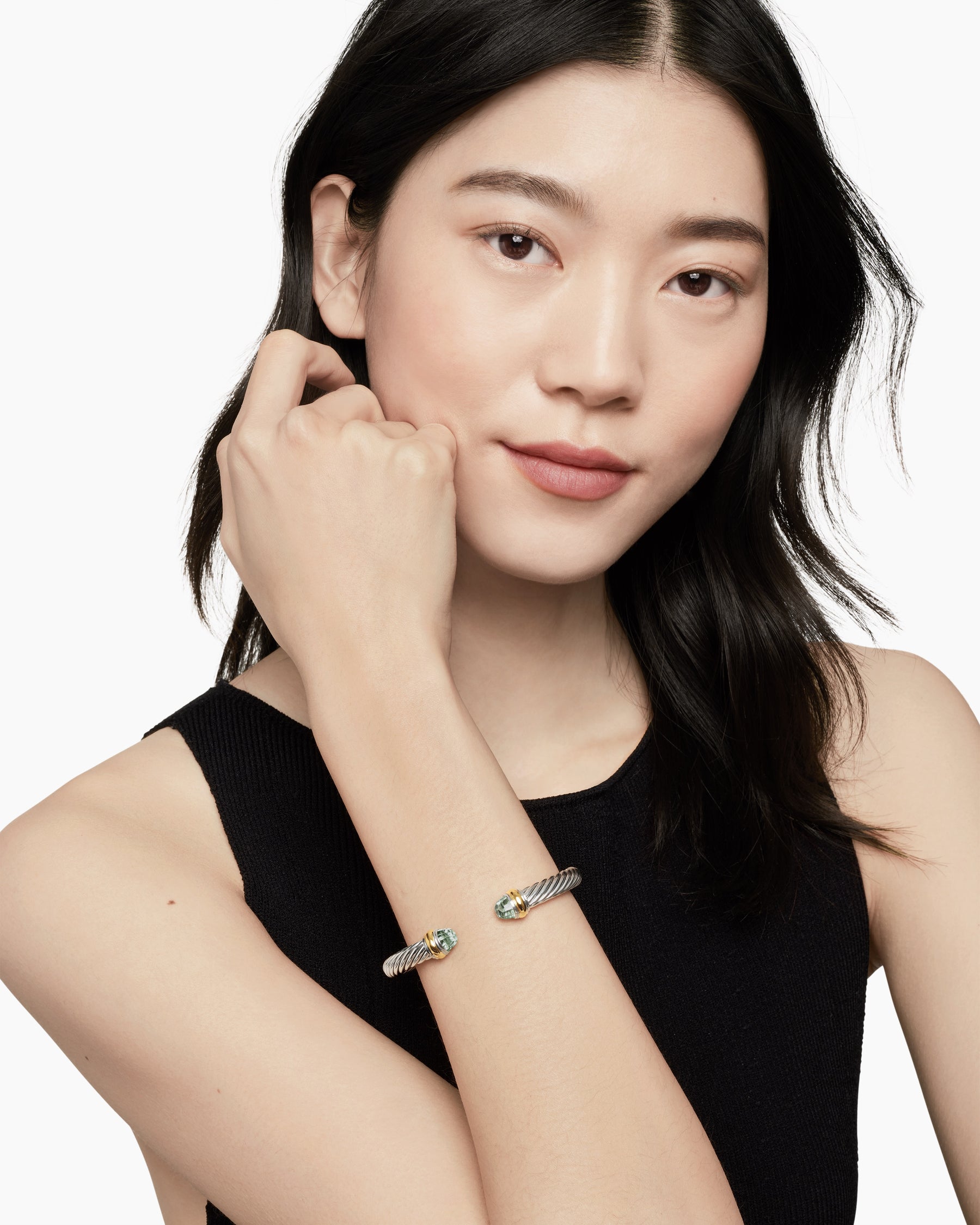 Classic Cable Bracelet in Sterling Silver with 14K Yellow Gold and Prasiolite, 7mm - Image 7