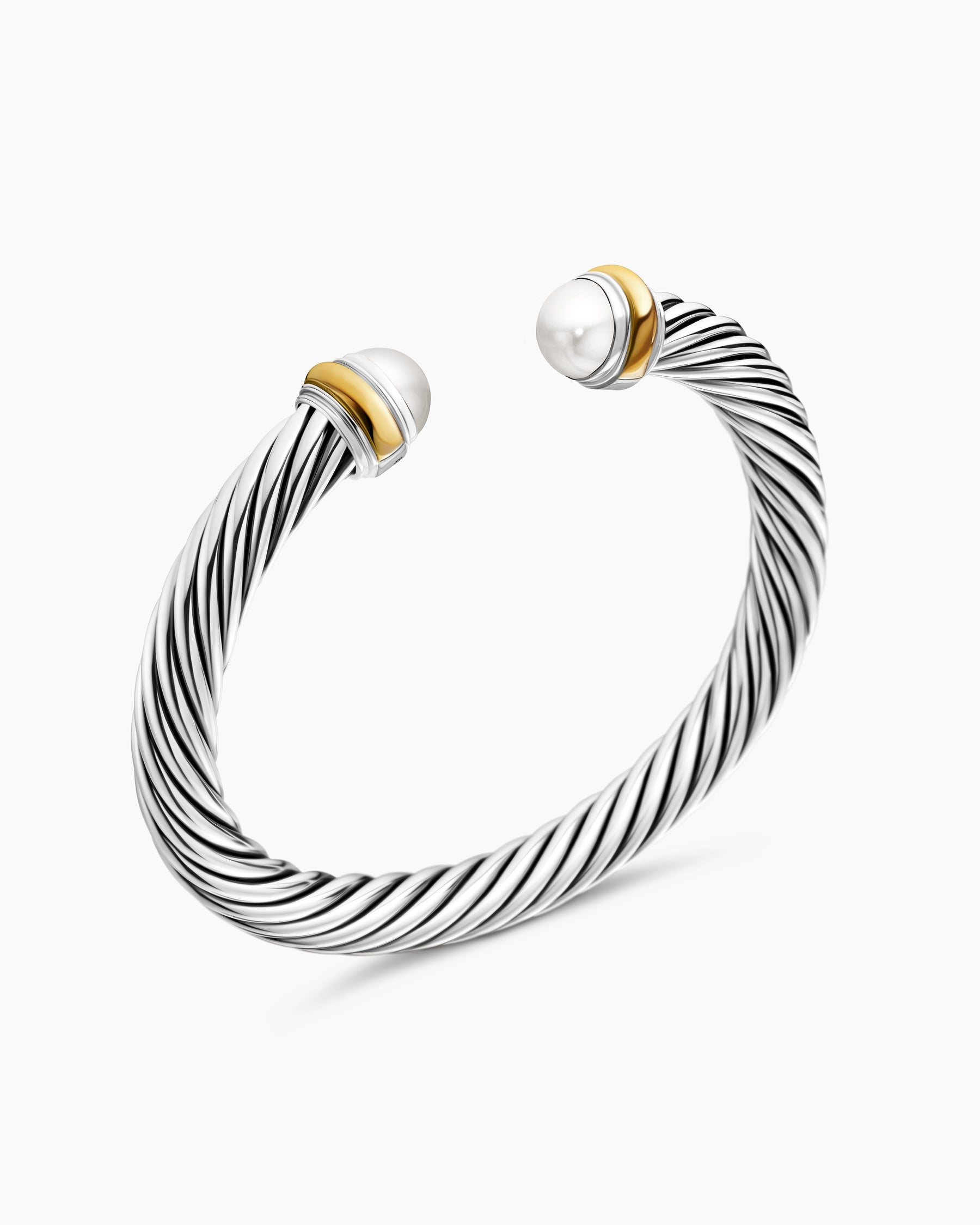 Classic Cable Bracelet in Sterling Silver with 14K Yellow Gold and Pearls, 7mm - Image 3