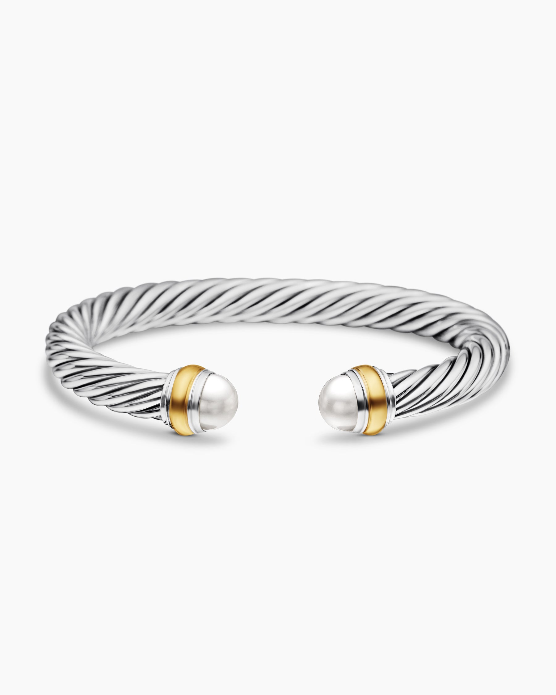 Classic Cable Bracelet in Sterling Silver with 14K Yellow Gold and Pearls, 7mm - Image 4