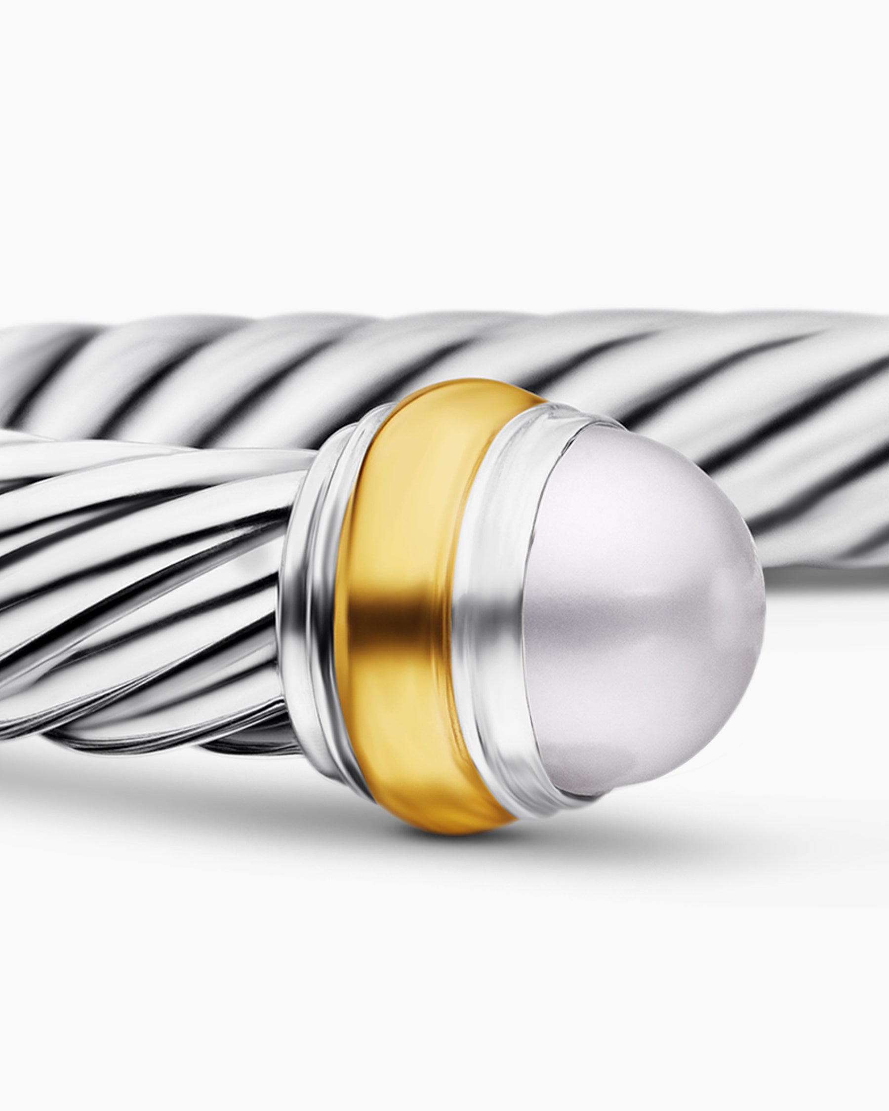 Classic Cable Bracelet in Sterling Silver with 14K Yellow Gold and Pearls, 7mm - Image 6