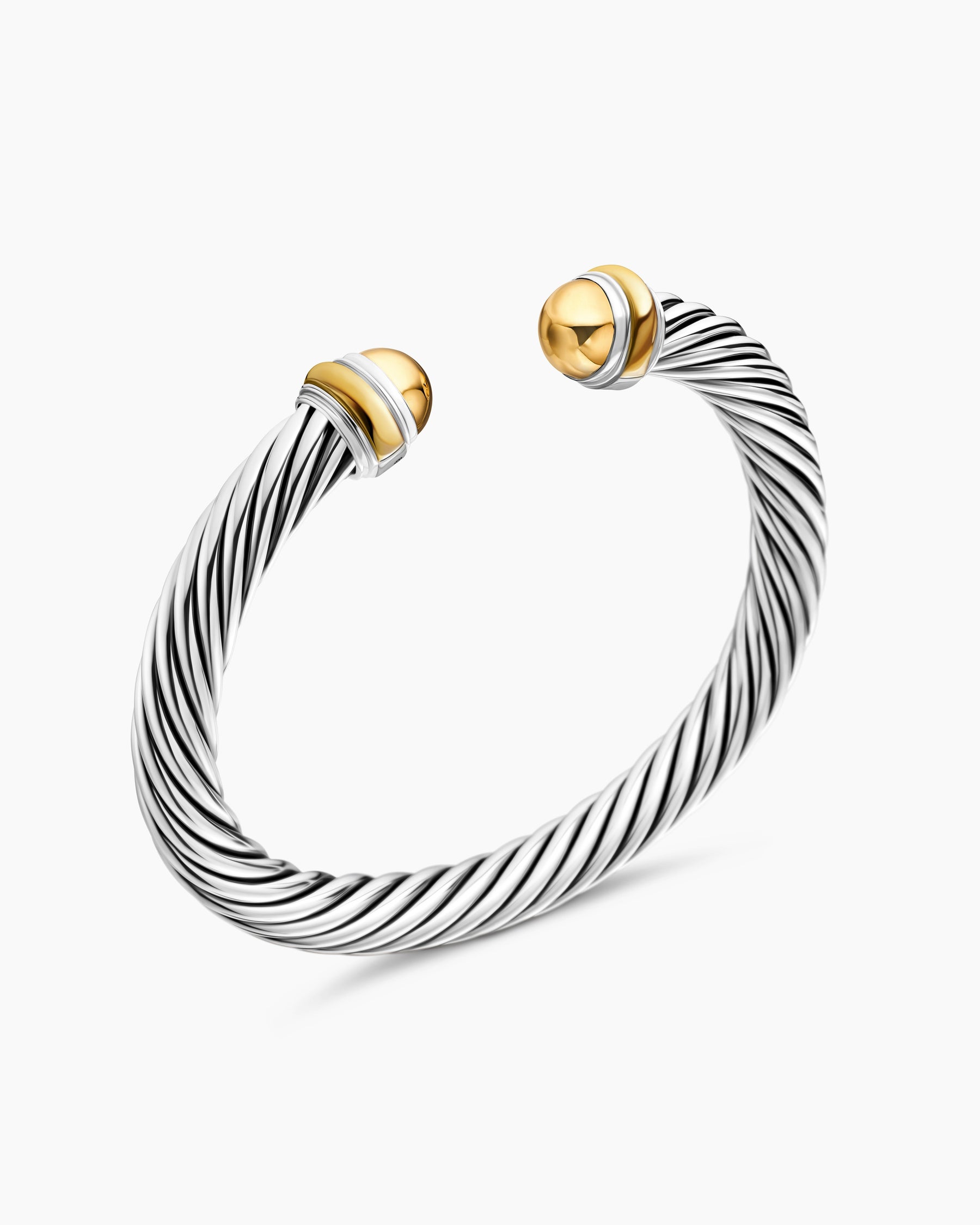 Classic Cable Bracelet in Sterling Silver with 14K Yellow Gold Domes, 7mm - Image 3