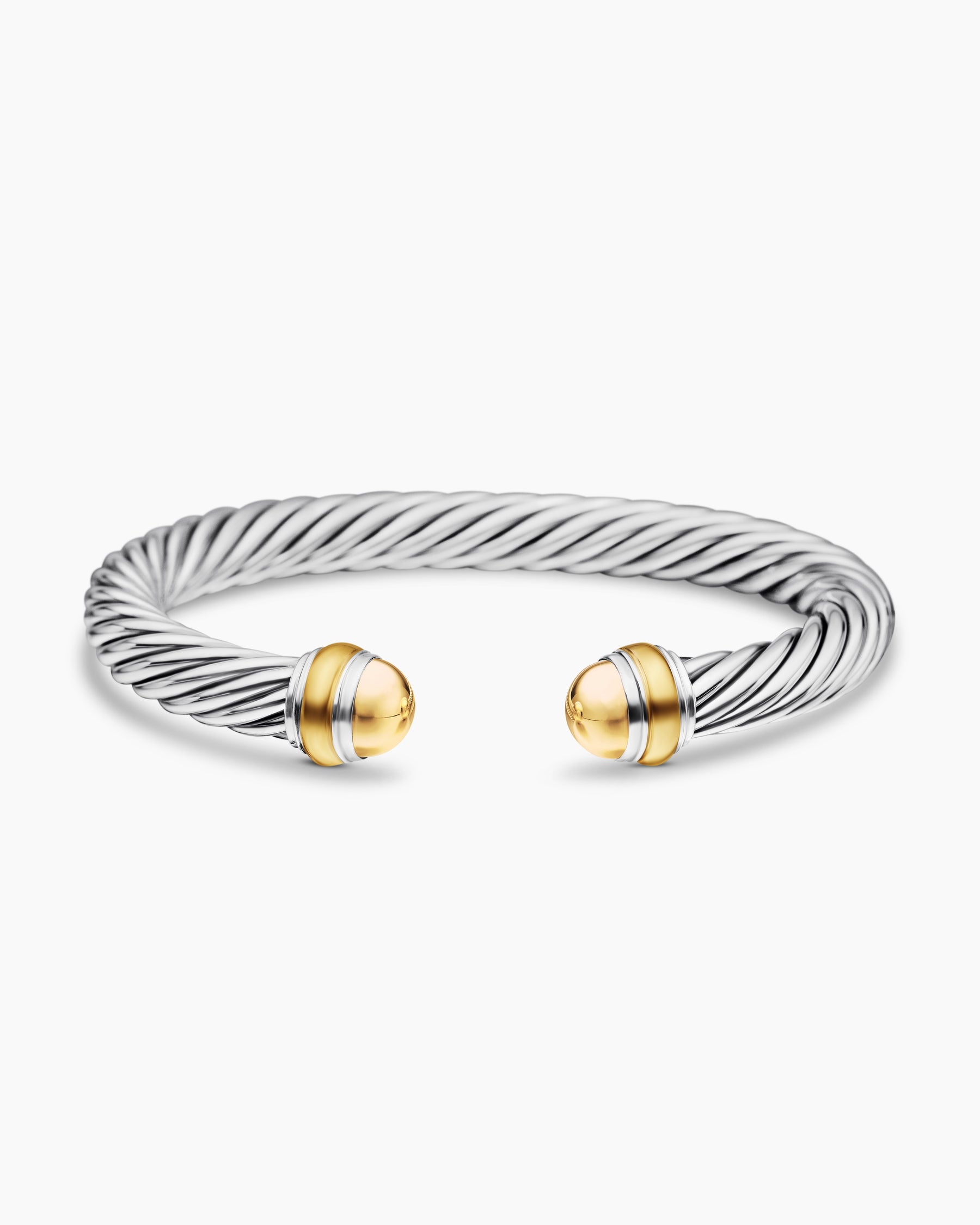 Classic Cable Bracelet in Sterling Silver with 14K Yellow Gold Domes, 7mm - Image 4