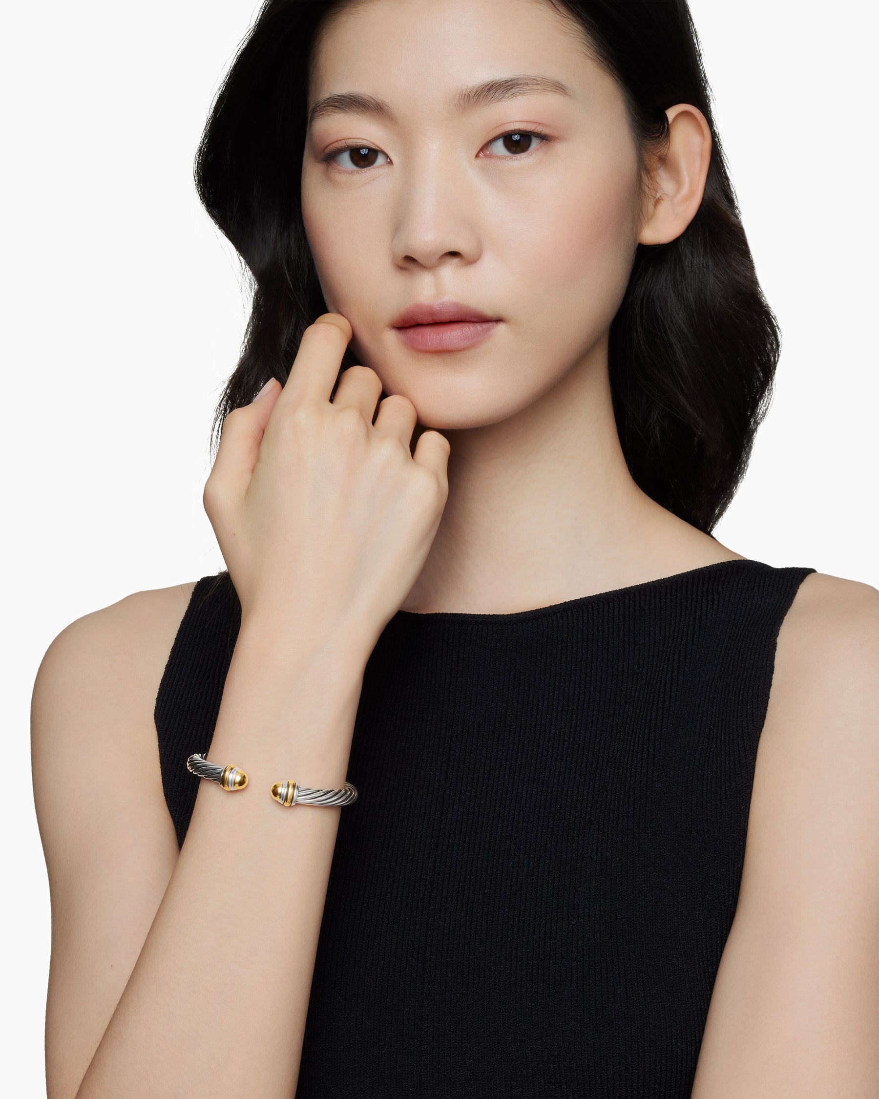 Alternative view of Classic Cable Bracelet in Sterling Silver with 14K Yellow Gold Domes, 7mm