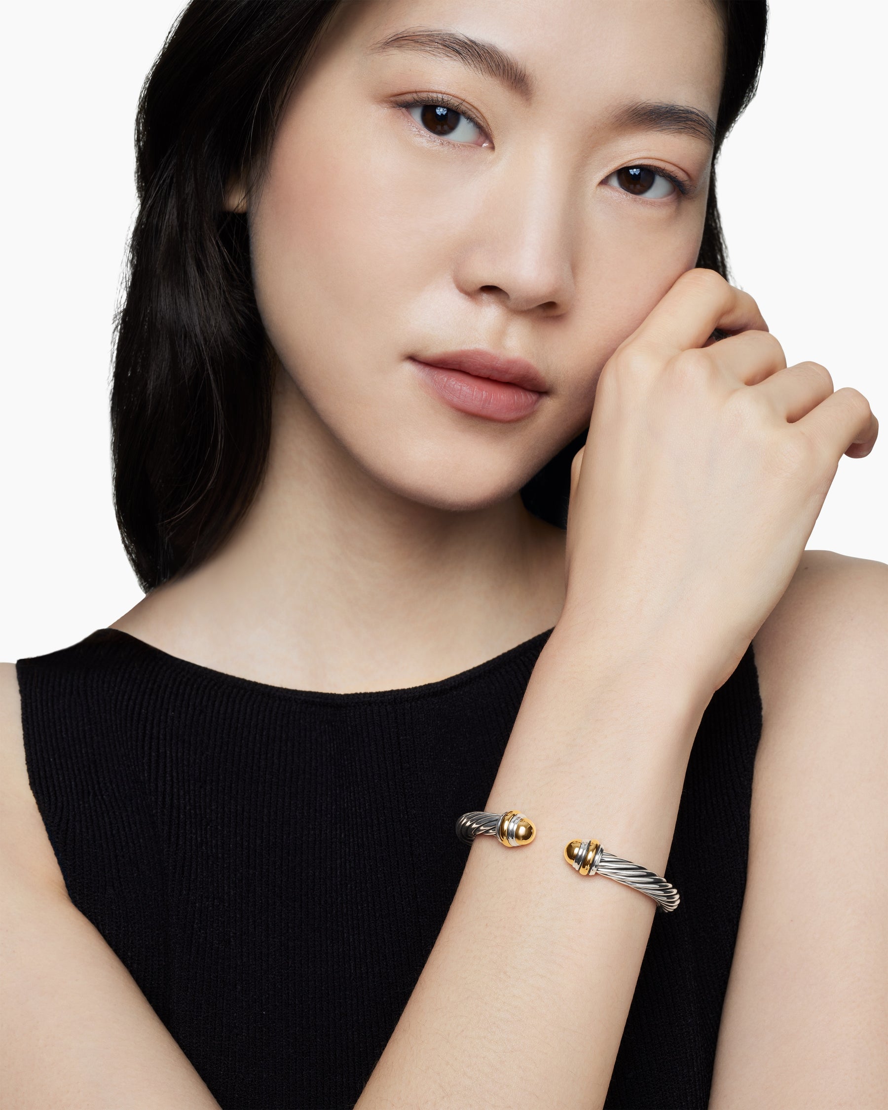 Classic Cable Bracelet in Sterling Silver with 14K Yellow Gold Domes, 7mm - Image 7