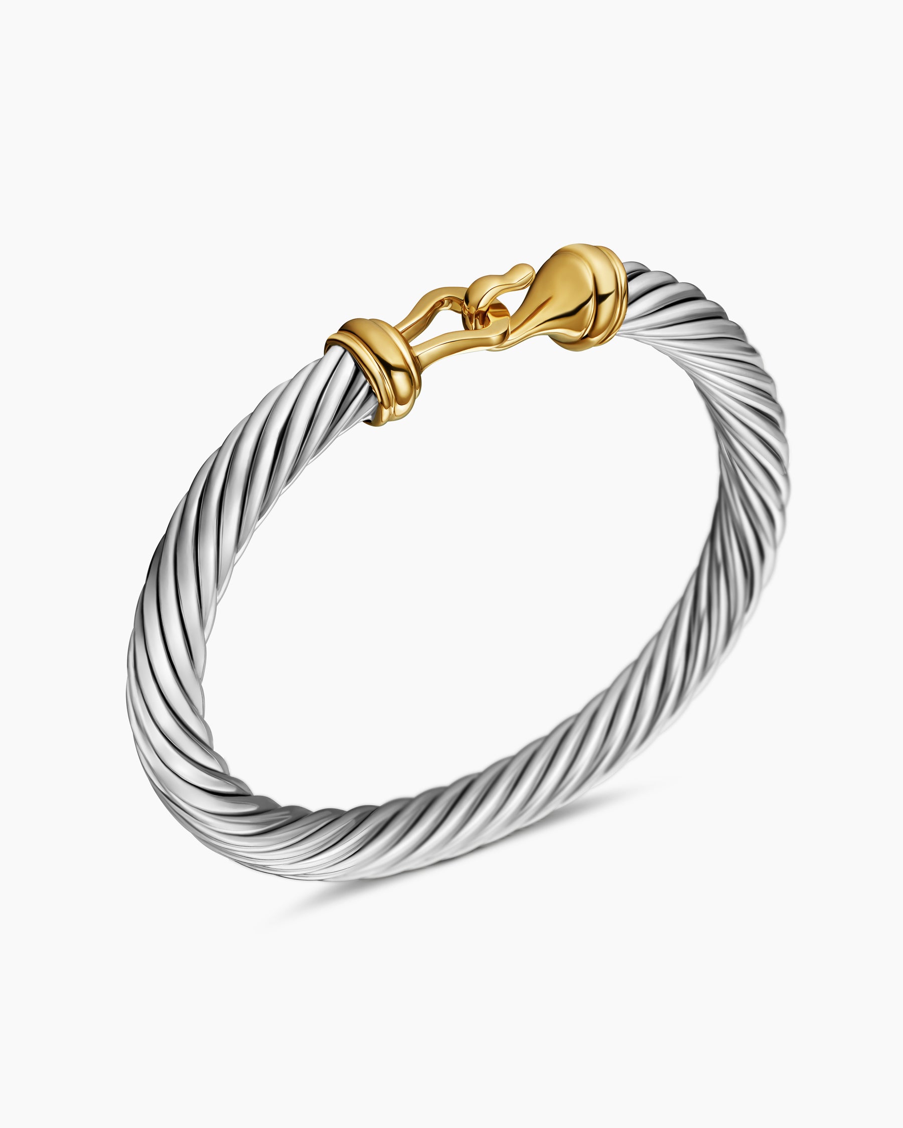 Buckle Classic Cable Bracelet in Sterling Silver with 14K Yellow Gold, 7mm - Image 3