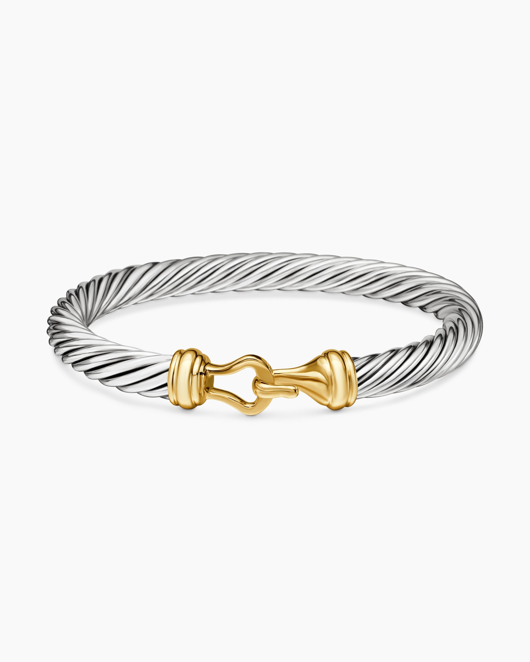 Buckle Classic Cable Bracelet in Sterling Silver with 14K Yellow Gold, 7mm - Image 4