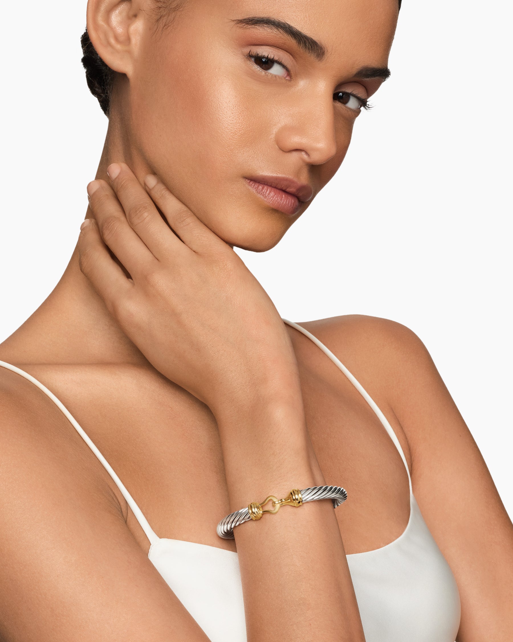 Alternative view of Buckle Classic Cable Bracelet in Sterling Silver with 14K Yellow Gold, 7mm