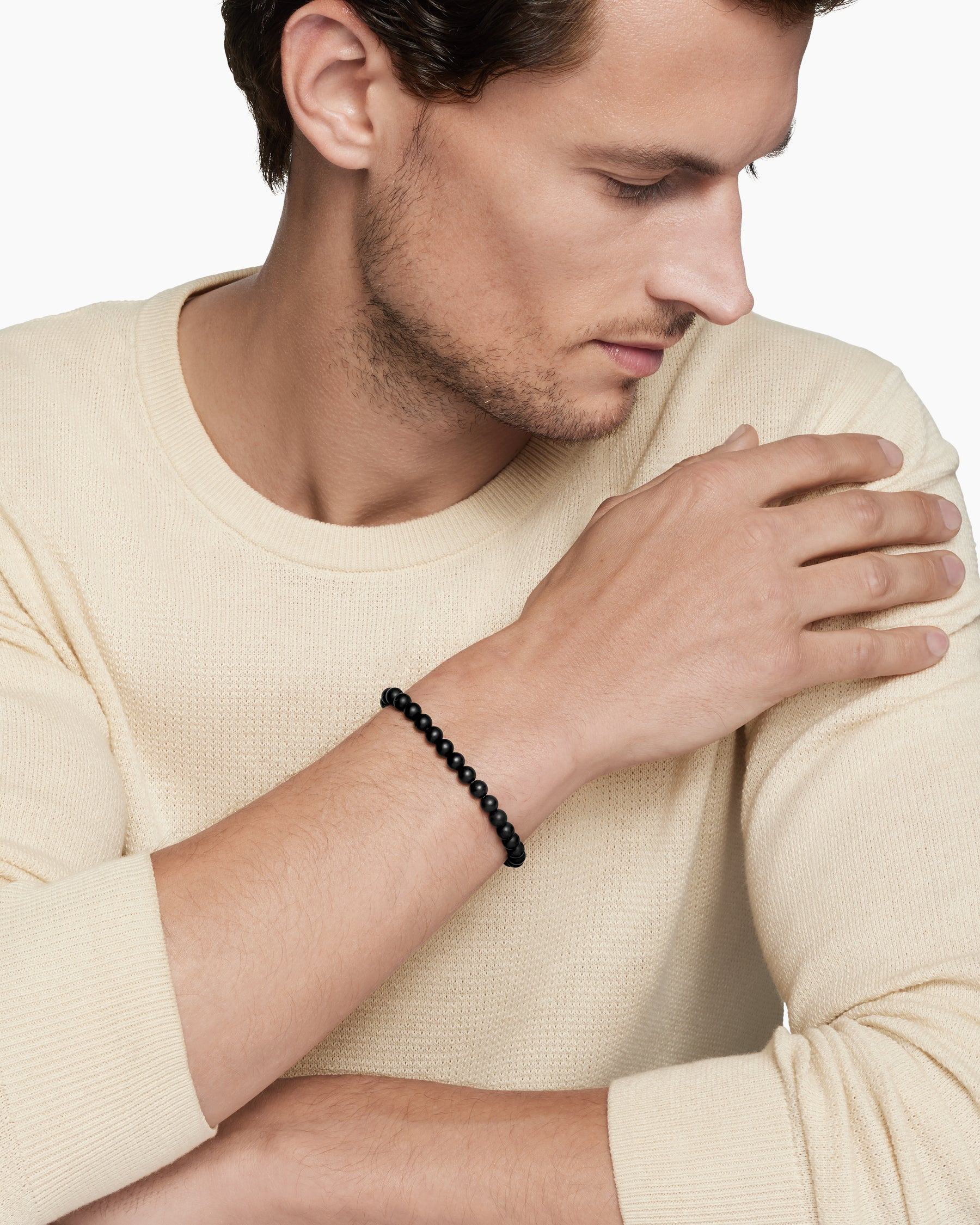 Spiritual Beads Bracelet in Sterling Silver with Black Onyx, 6mm - Image 8