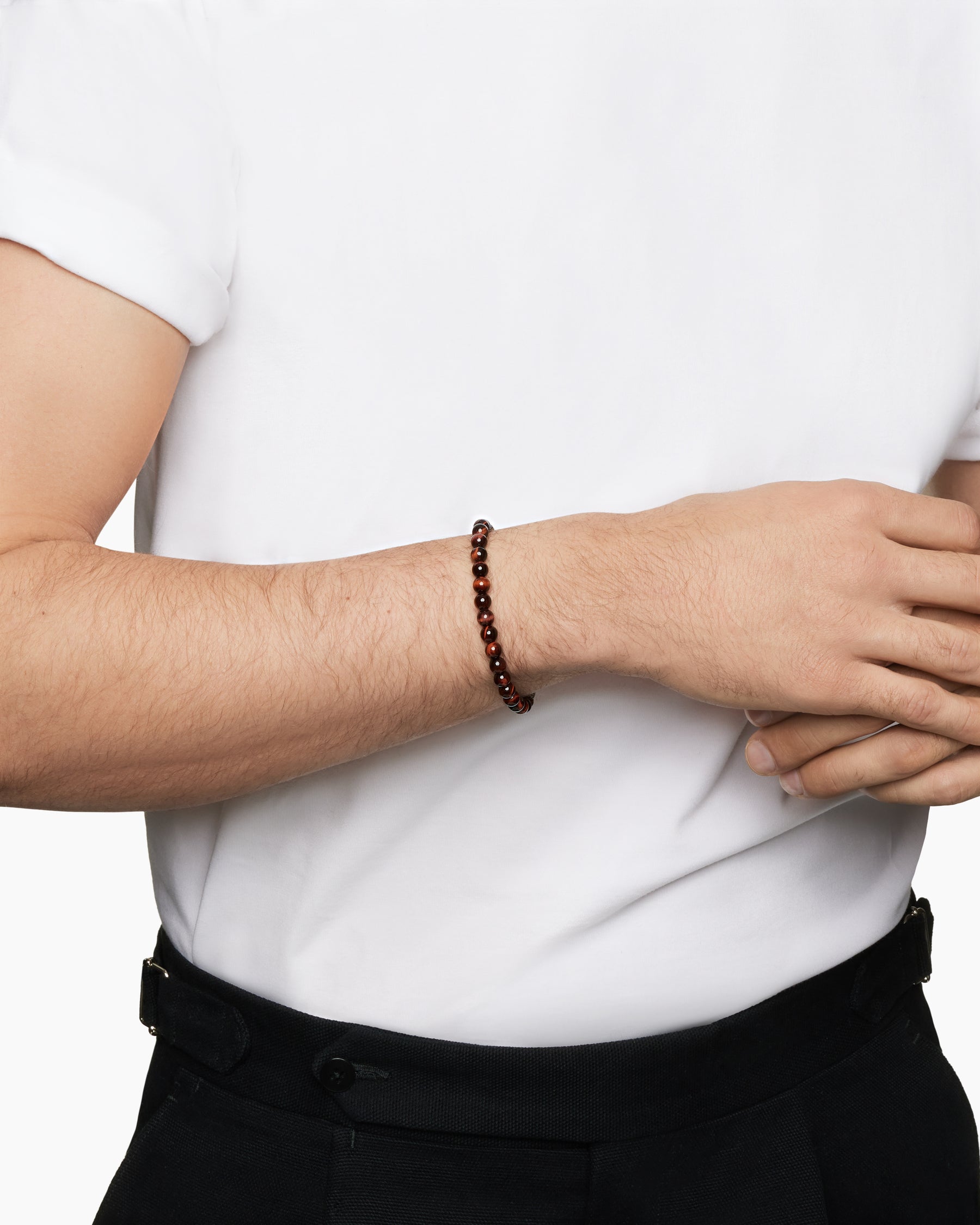 Alternative view of Spiritual Beads Bracelet in Sterling Silver with Red Tiger's Eye, 6mm