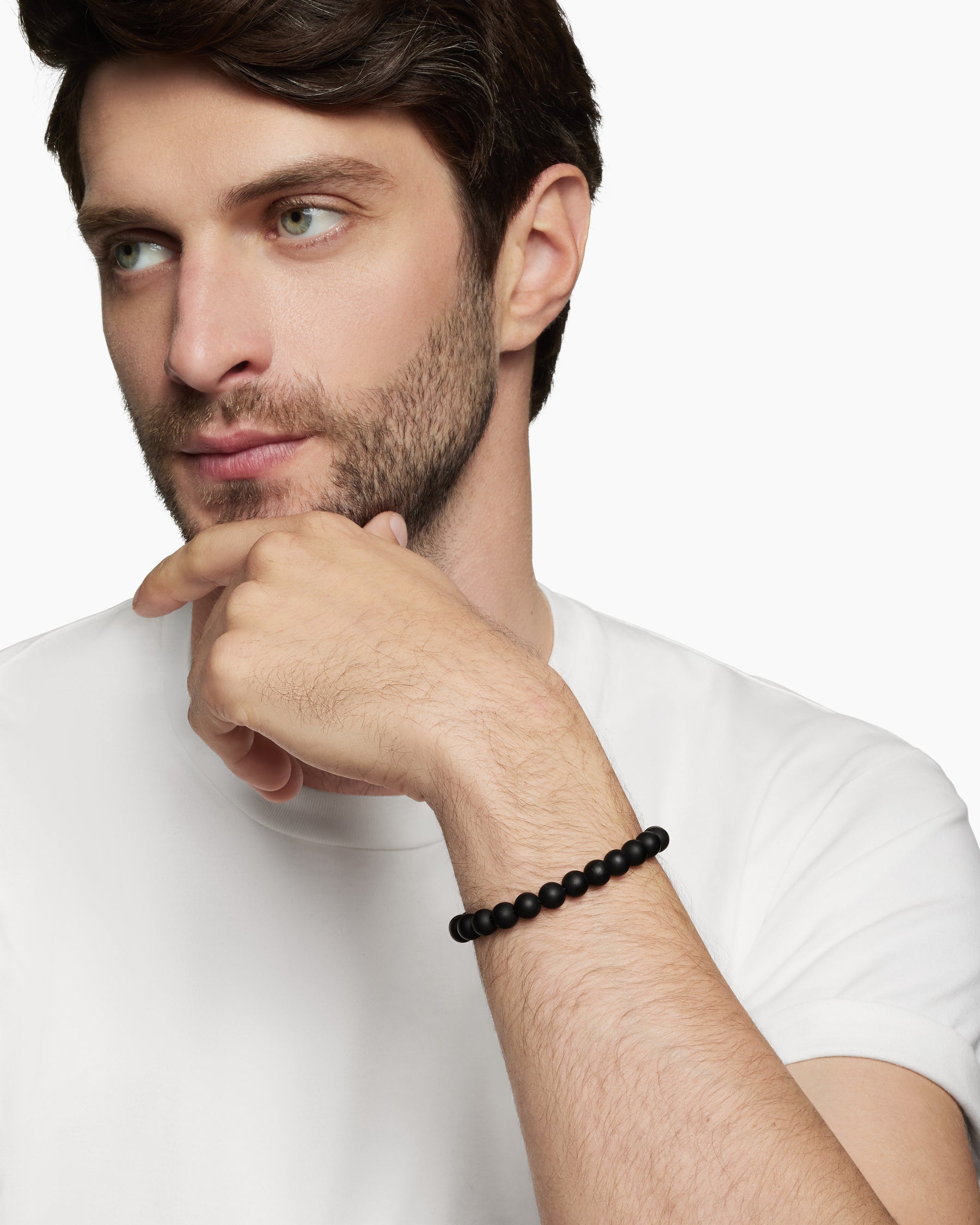 Spiritual Beads Bracelet in Sterling Silver with Black Onyx, 8mm - Image 8