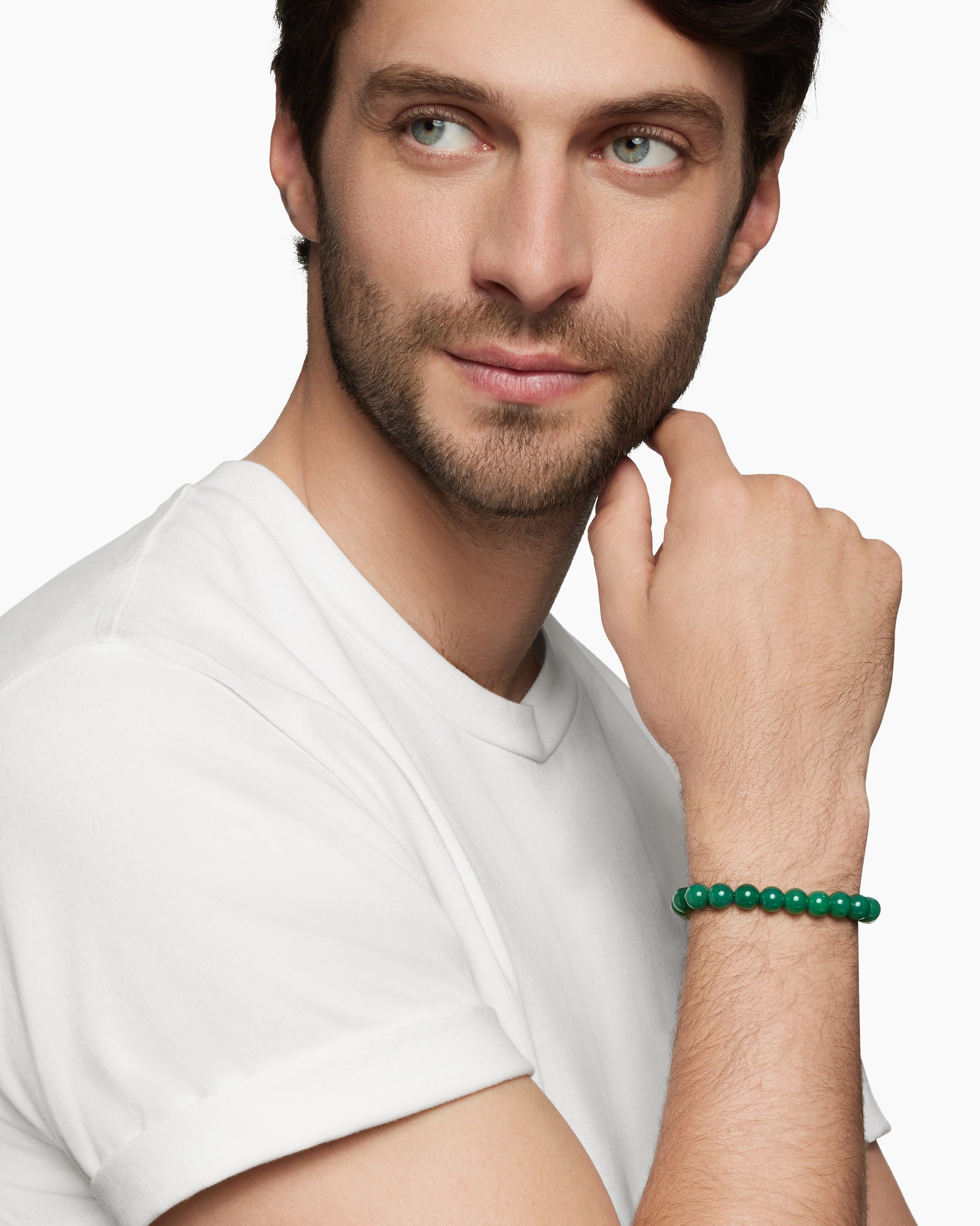 Alternative view of Spiritual Beads Bracelet in Sterling Silver with Green Onyx, 8mm