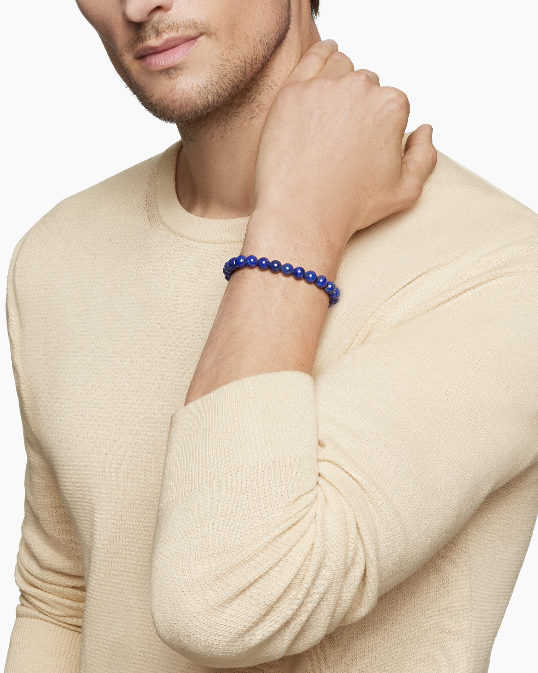 Alternative view of Spiritual Beads Bracelet in Sterling Silver with Lapis, 8mm