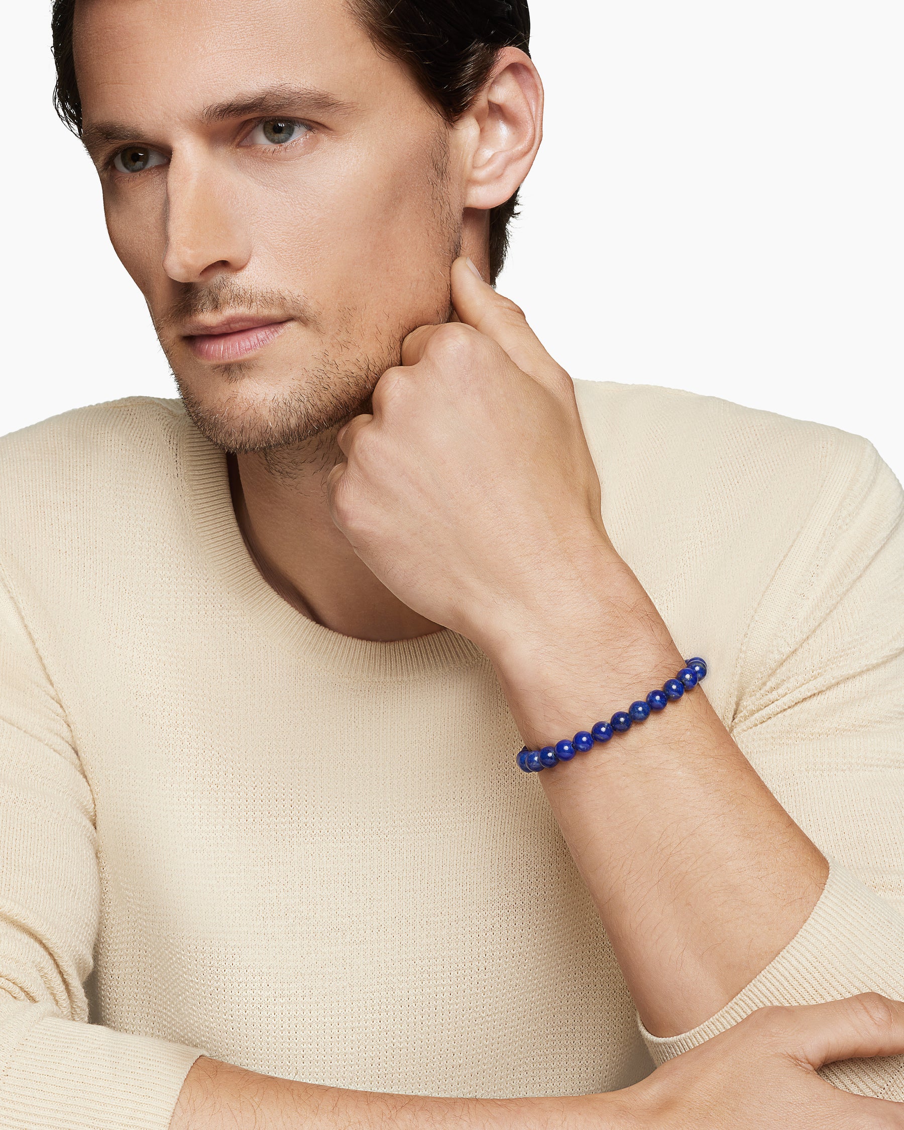 Spiritual Beads Bracelet in Sterling Silver with Lapis, 8mm - Image 8