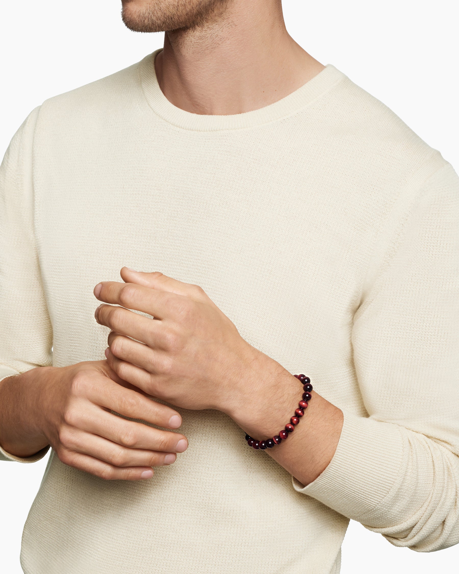 Alternative view of Spiritual Beads Bracelet in Sterling Silver with Red Tiger's Eye, 8mm