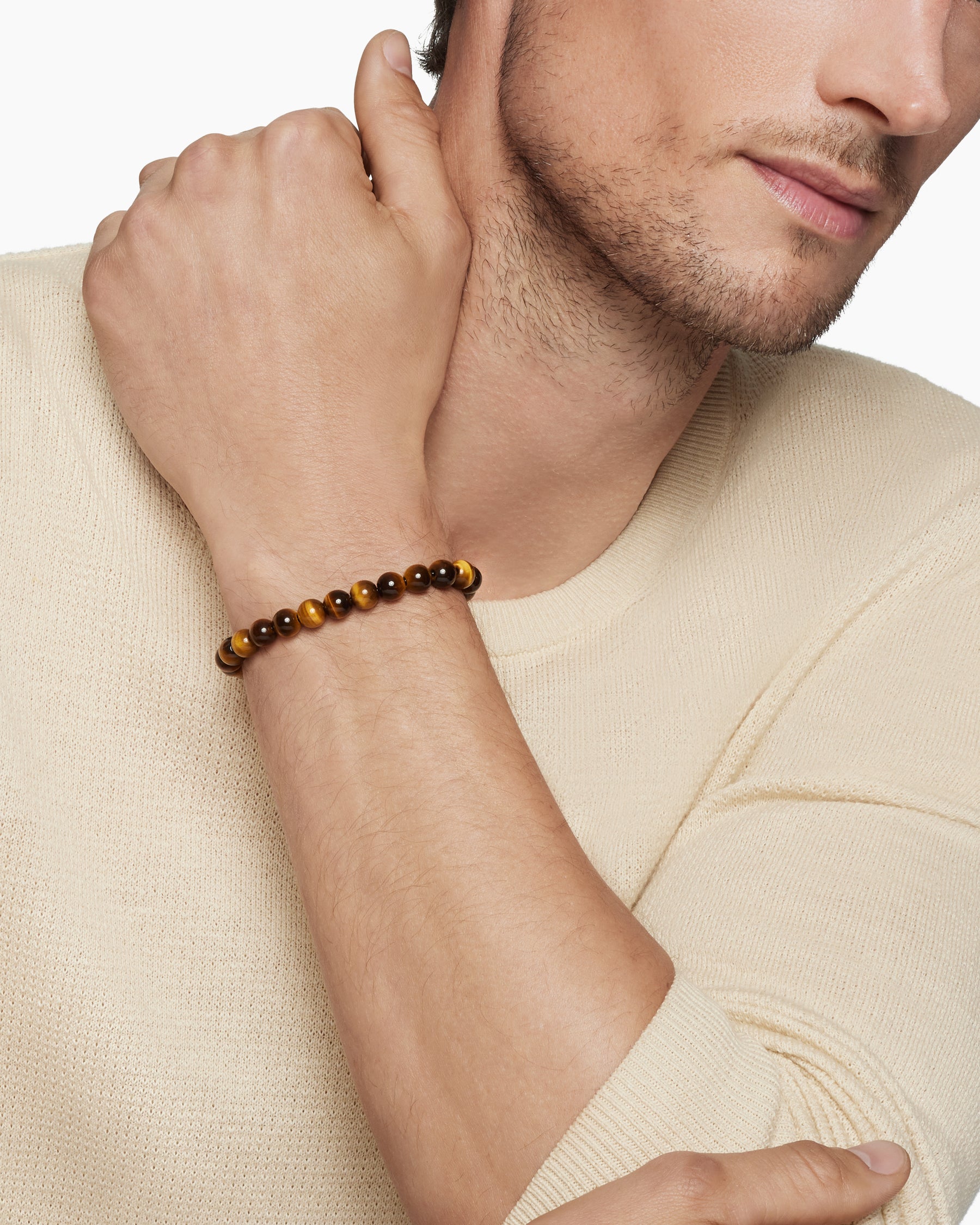Spiritual Beads Bracelet in Sterling Silver with Tiger's Eye, 8mm - Image 8