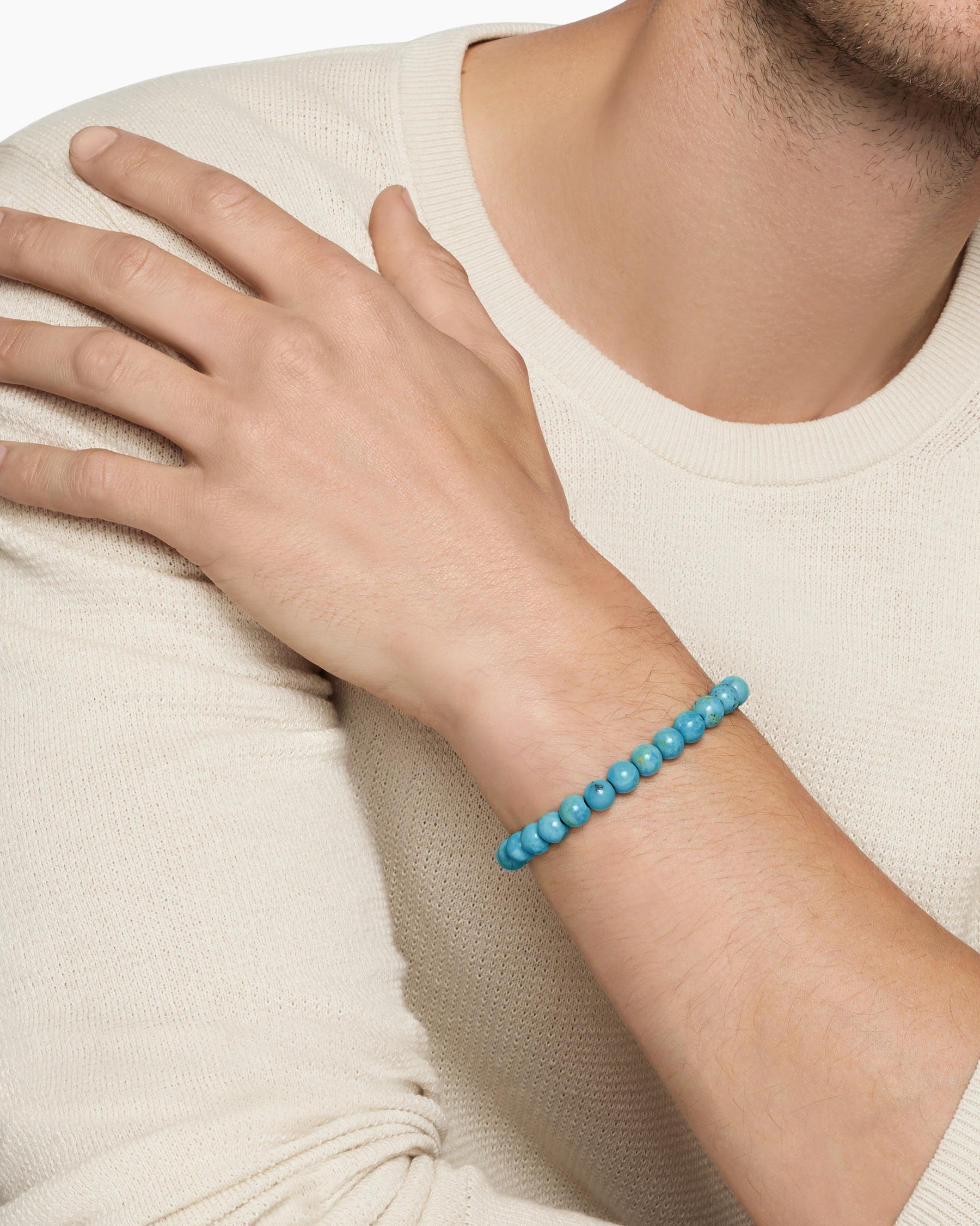 Alternative view of Spiritual Beads Bracelet in Sterling Silver with Turquoise, 8mm