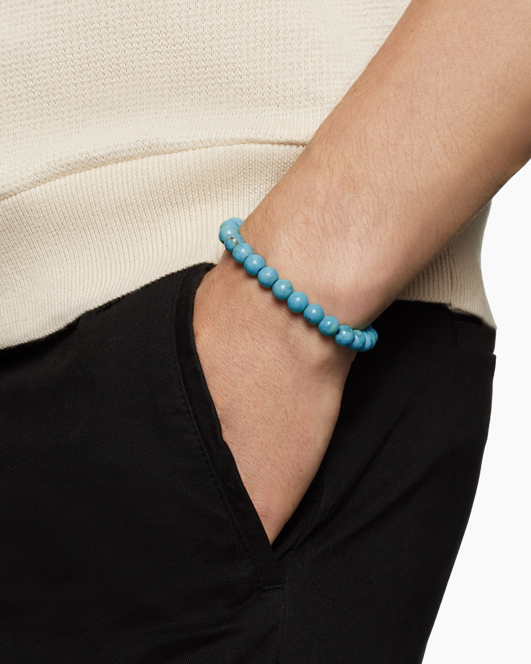 Spiritual Beads Bracelet in Sterling Silver with Turquoise, 8mm - Image 8