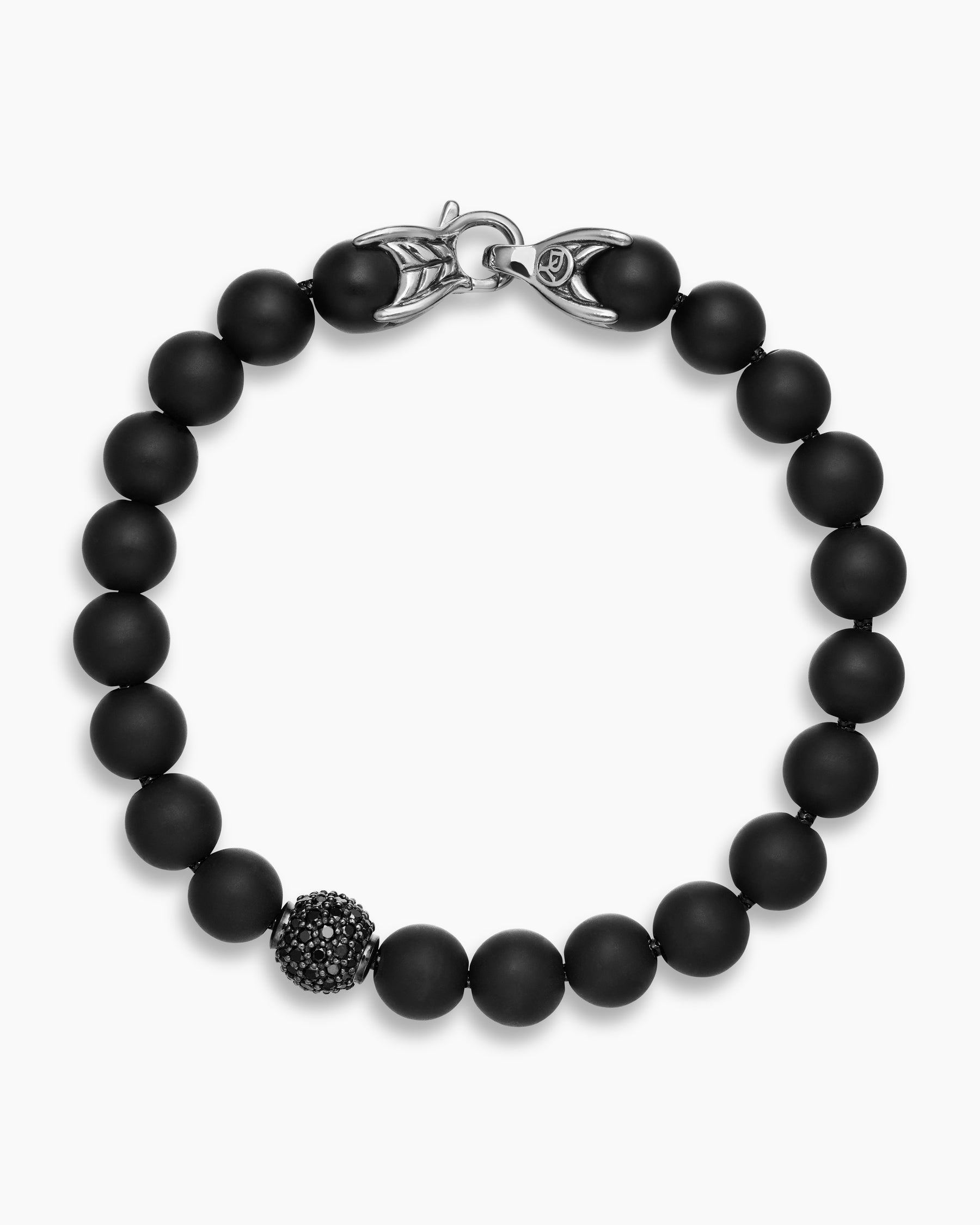 Spiritual Beads Bracelet in Sterling Silver with Black Onyx and Pavé Black Diamond Station, 8mm - Image 3