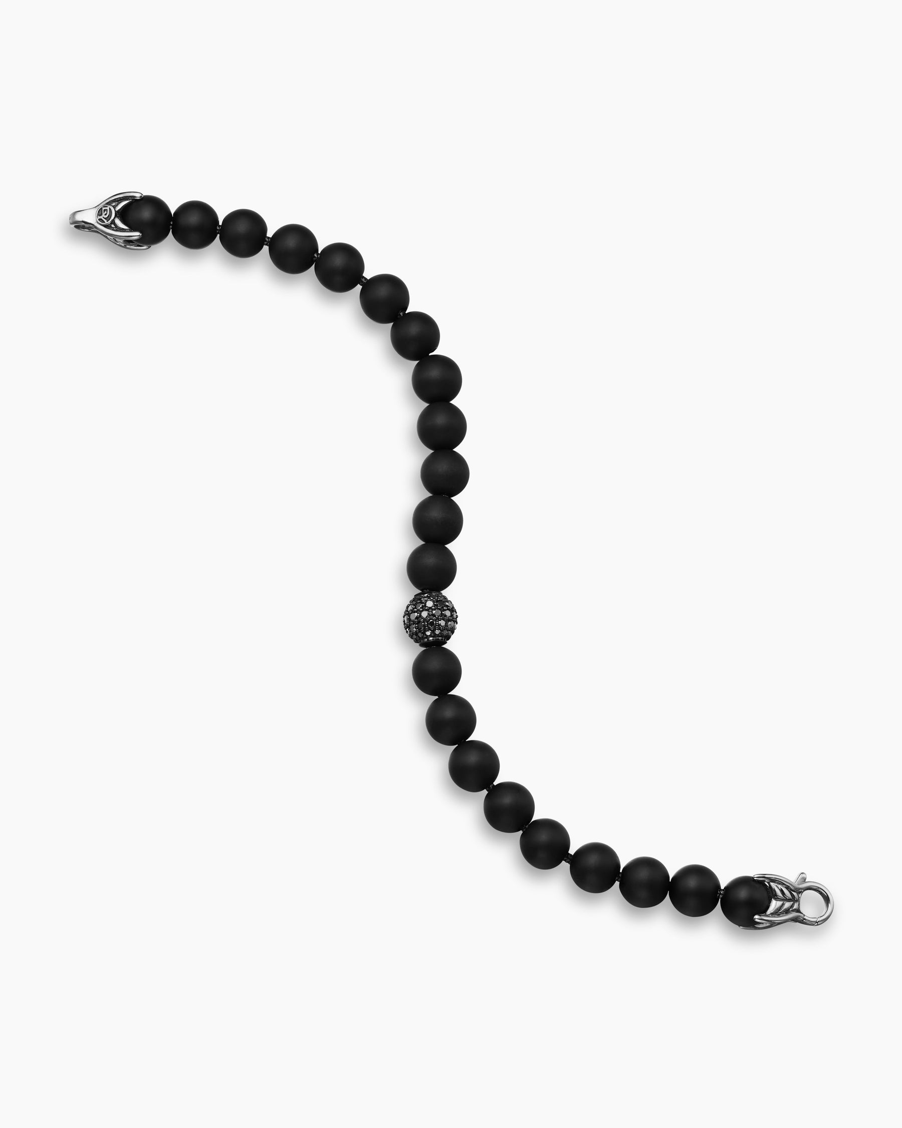 Spiritual Beads Bracelet in Sterling Silver with Black Onyx and Pavé Black Diamond Station, 8mm - Image 4