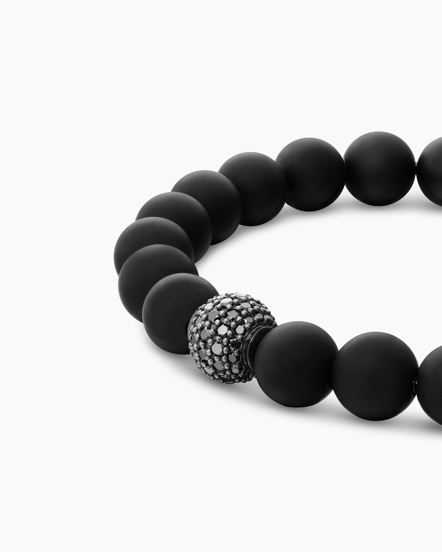 Spiritual Beads Bracelet in Sterling Silver with Black Onyx and Pavé Black Diamond Station, 8mm - Image 6