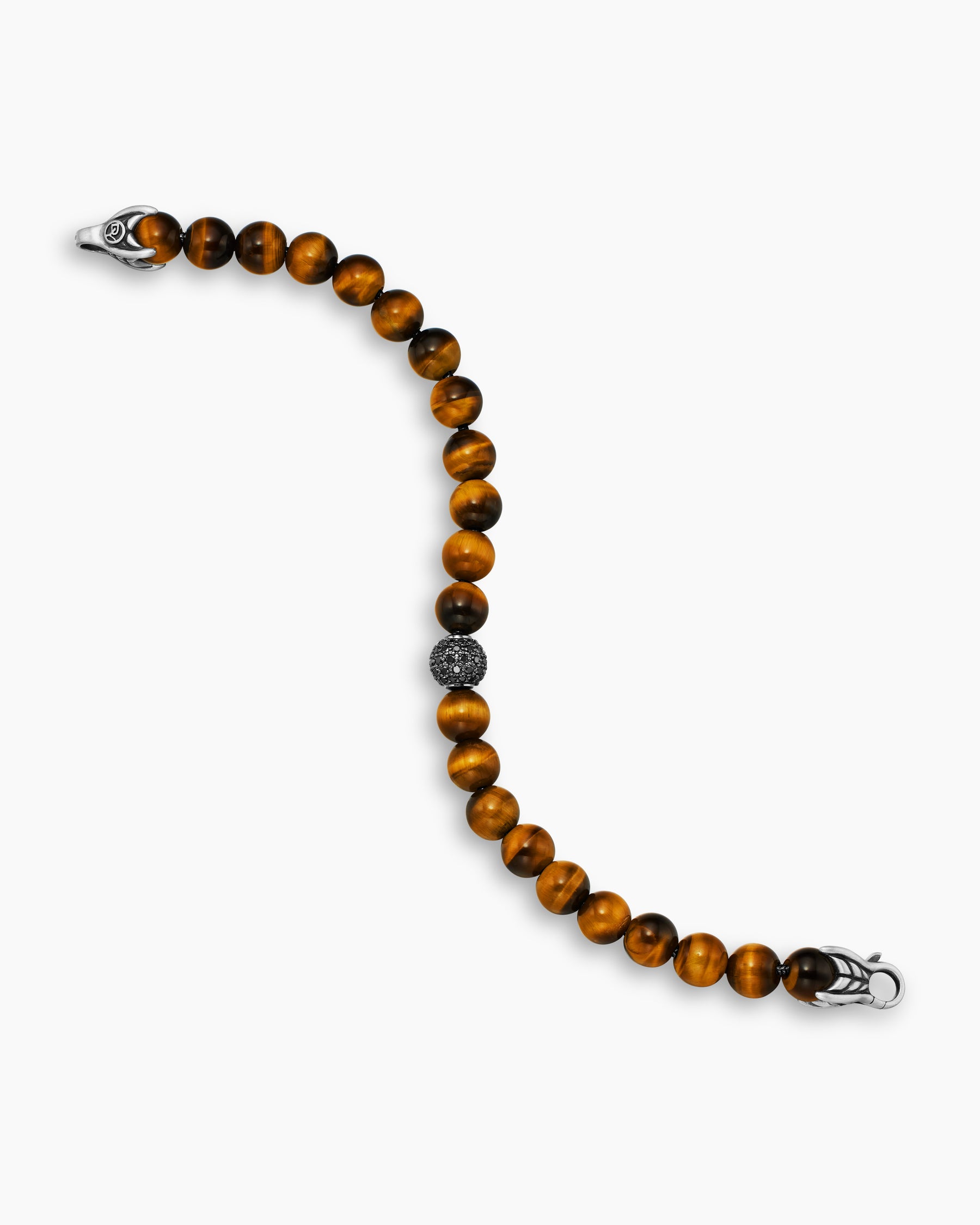 Spiritual Beads Bracelet in Sterling Silver with Tiger's Eye and Pavé Black Diamond Station, 8mm - Image 4