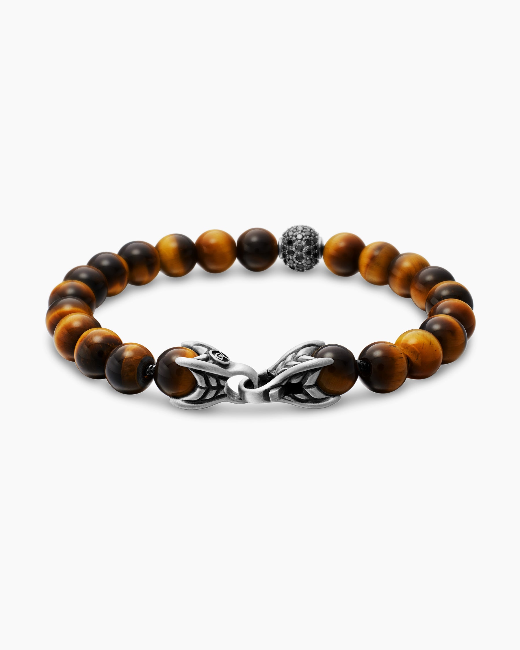 Spiritual Beads Bracelet in Sterling Silver with Tiger's Eye and Pavé Black Diamond Station, 8mm - Image 5