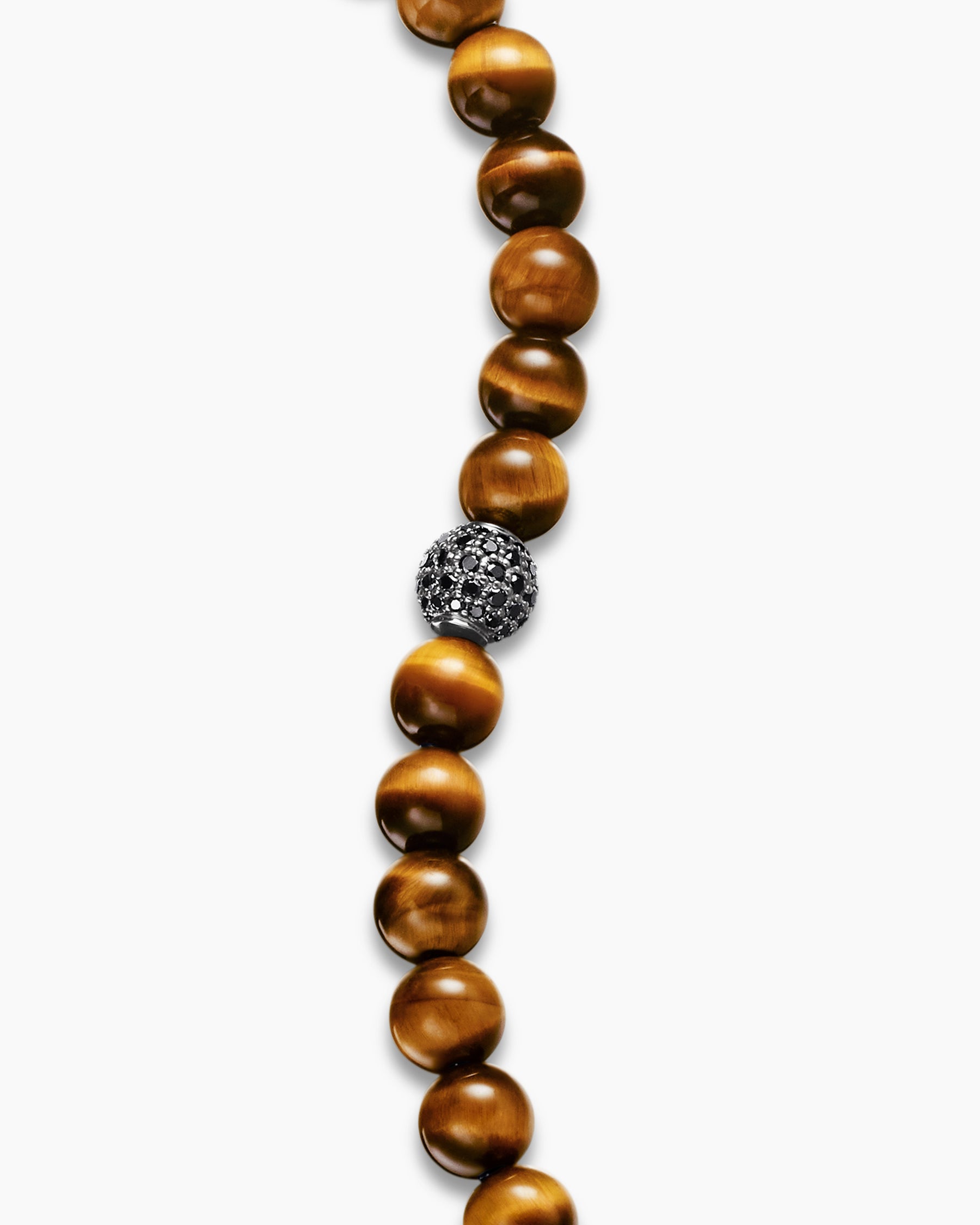 Spiritual Beads Bracelet in Sterling Silver with Tiger's Eye and Pavé Black Diamond Station, 8mm - Image 6